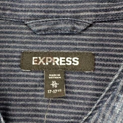 Express Express Shirt Mens XL 17-17.5 Blue Pencil Stripe Button-Down Long Sleeve Dress Shirt Size 46R - 6 Thumbnail