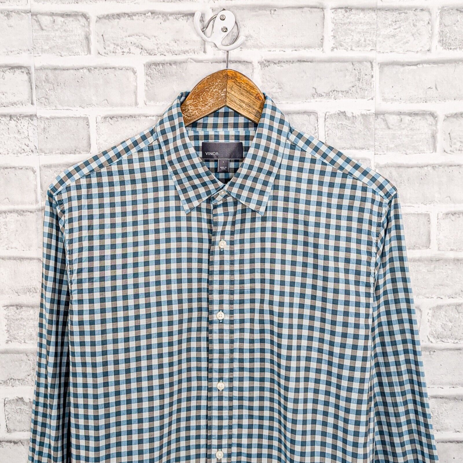 Vince VINCE Cotton Button up Shirt in Blue Gray gingham check Size US L / EU 52-54 / 3 - 4 Thumbnail