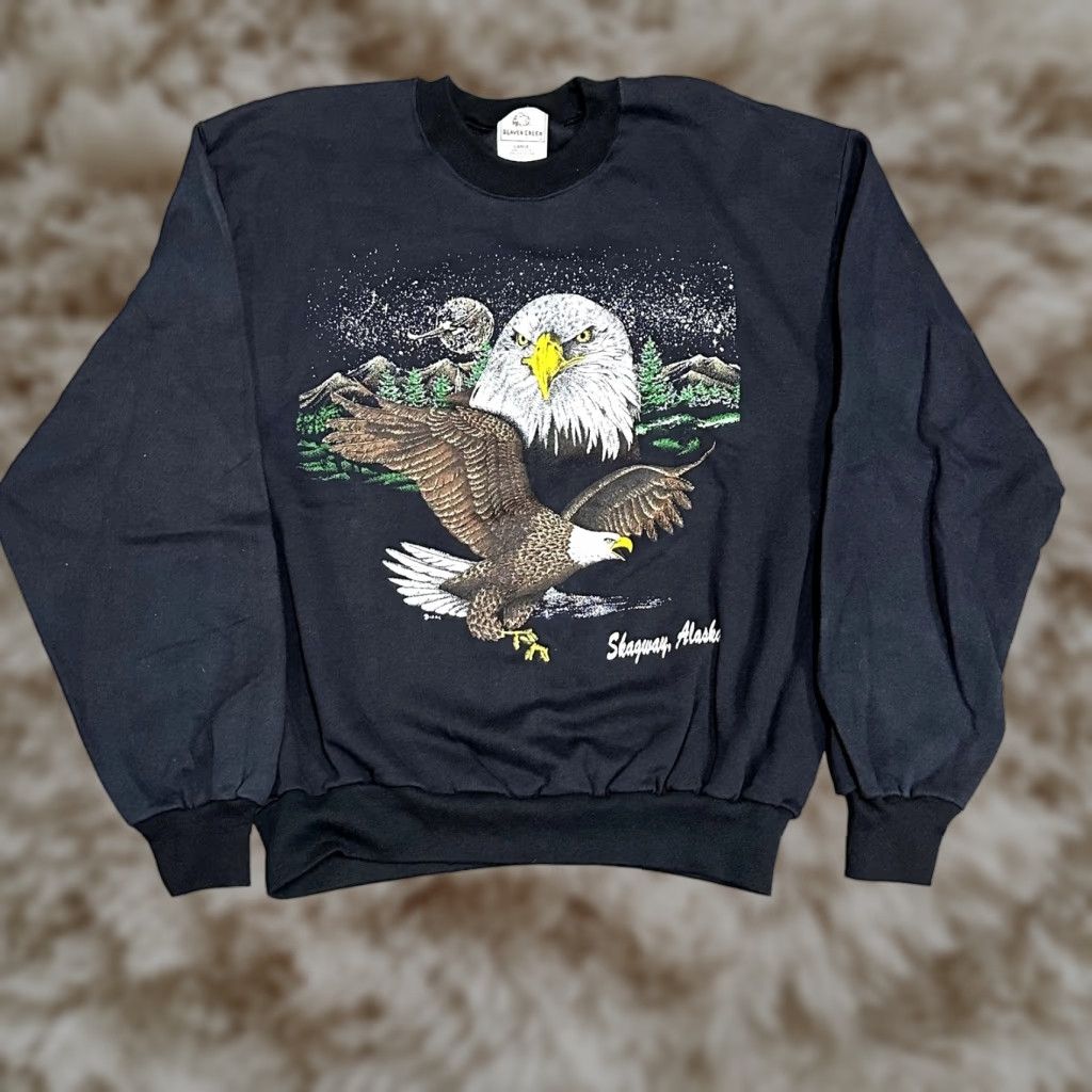 VINTAGE Beaver Creek Sweatshirt Skagway Alaska Bald Eagle Black L Mens