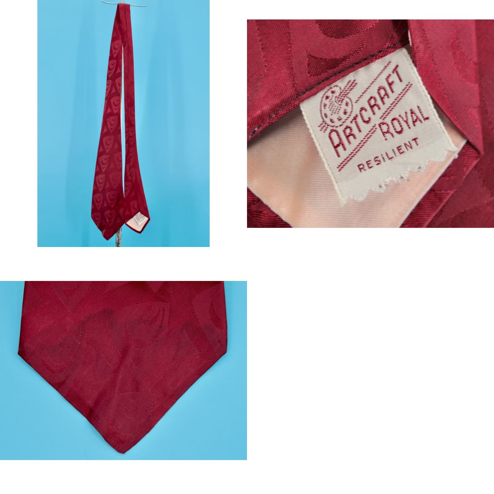 Vintage VTG Artcraft Necktie Shirt 1940s Mens Red Satin 40s Tie Womens? Mens Size ONE SIZE - 8 Thumbnail