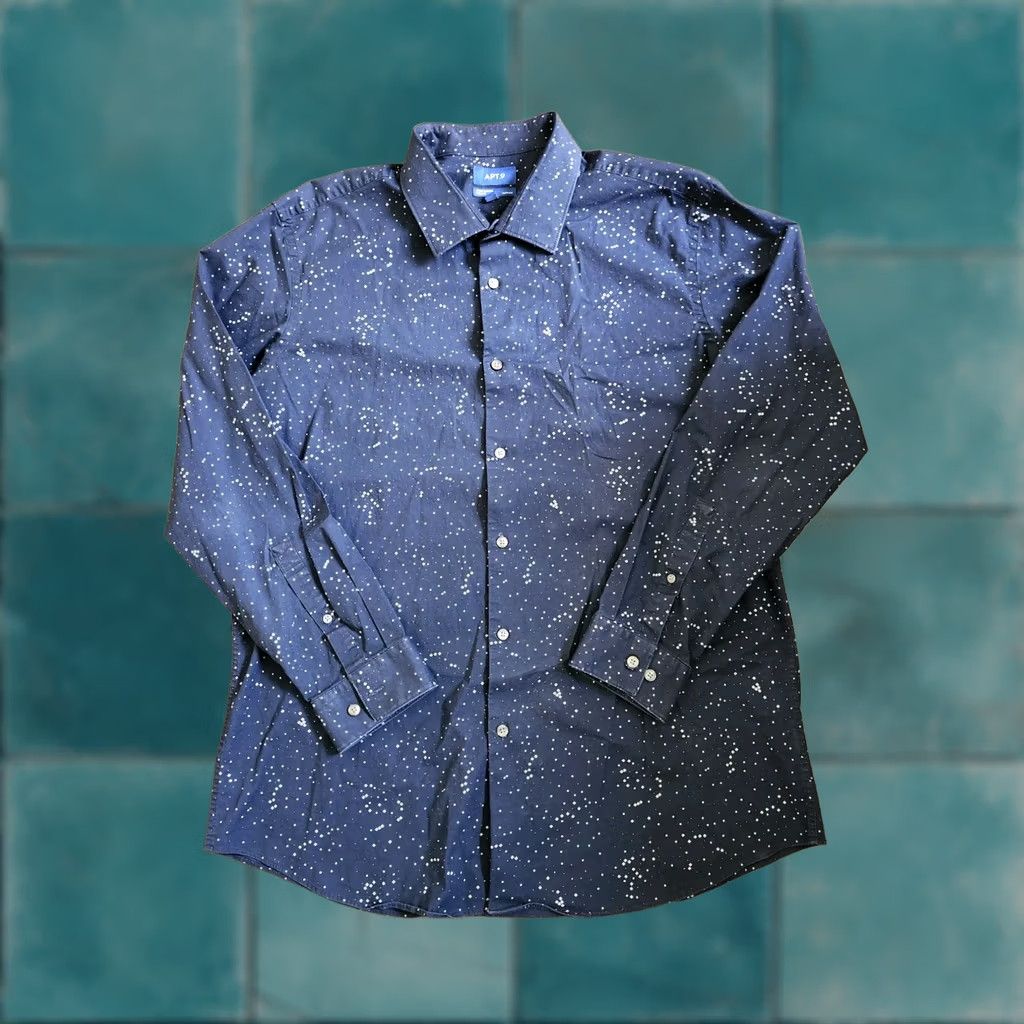 Apt. 9 Apt. 9 Dress Shirt Mens Long Sleeve Collared Slim Fit Snowflake Blue White 17.5 34/35 Holiday Christmas Size 48R - 1 Thumbnail