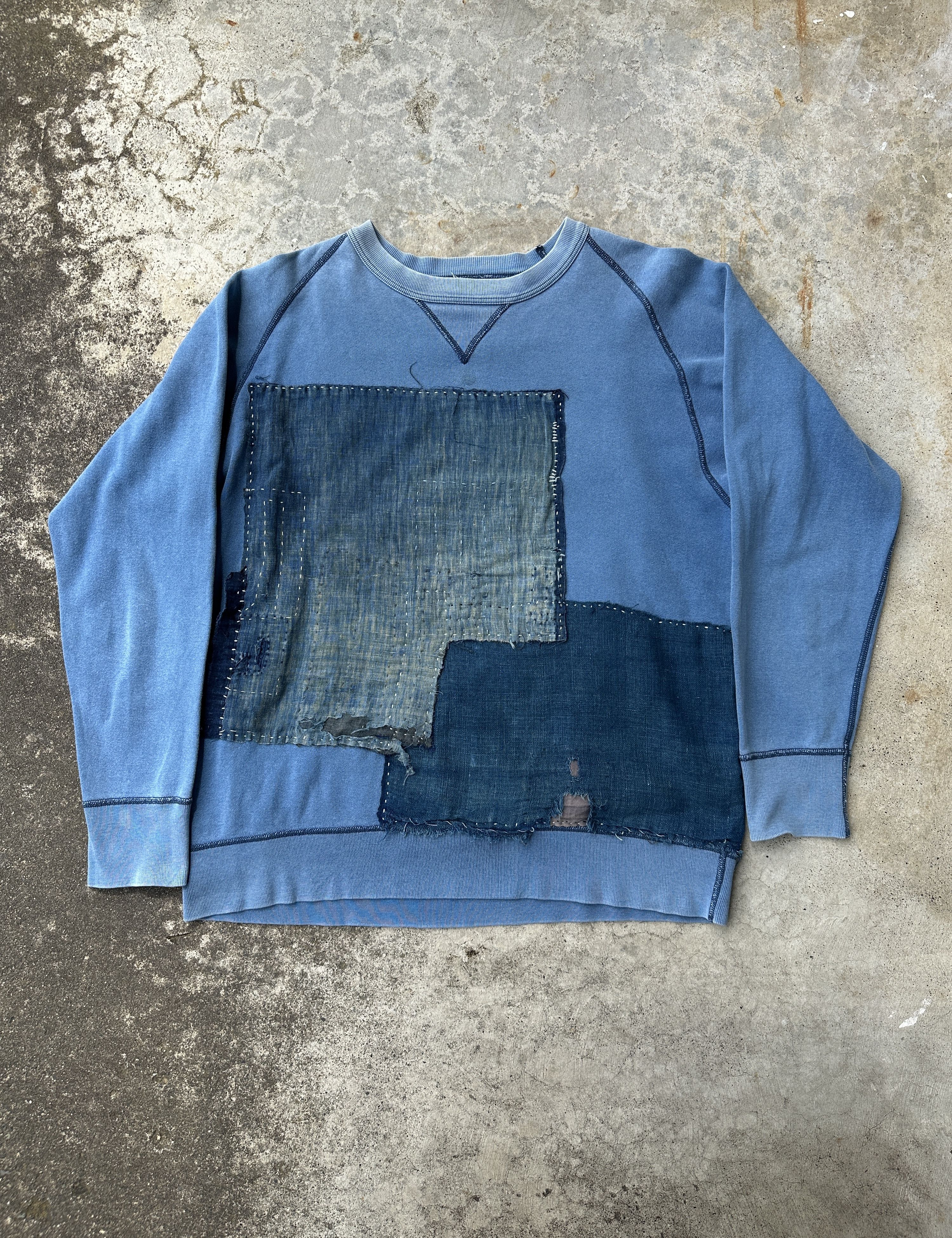 Vintage Boro Patchwork Sashiko Sunfade Sweatshirt Indigo Kountry Size US L / EU 52-54 / 3 - 1 Thumbnail