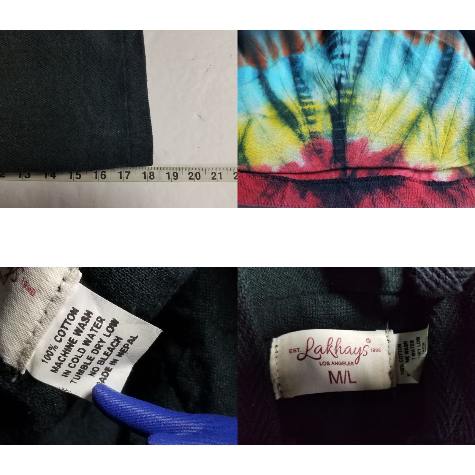 Vintage Nepal Lakhays Hoodie Women Black Psychedelic Cropped Full Zip Boho M/L Size M / US 6-8 / IT 42-44 - 8 Thumbnail