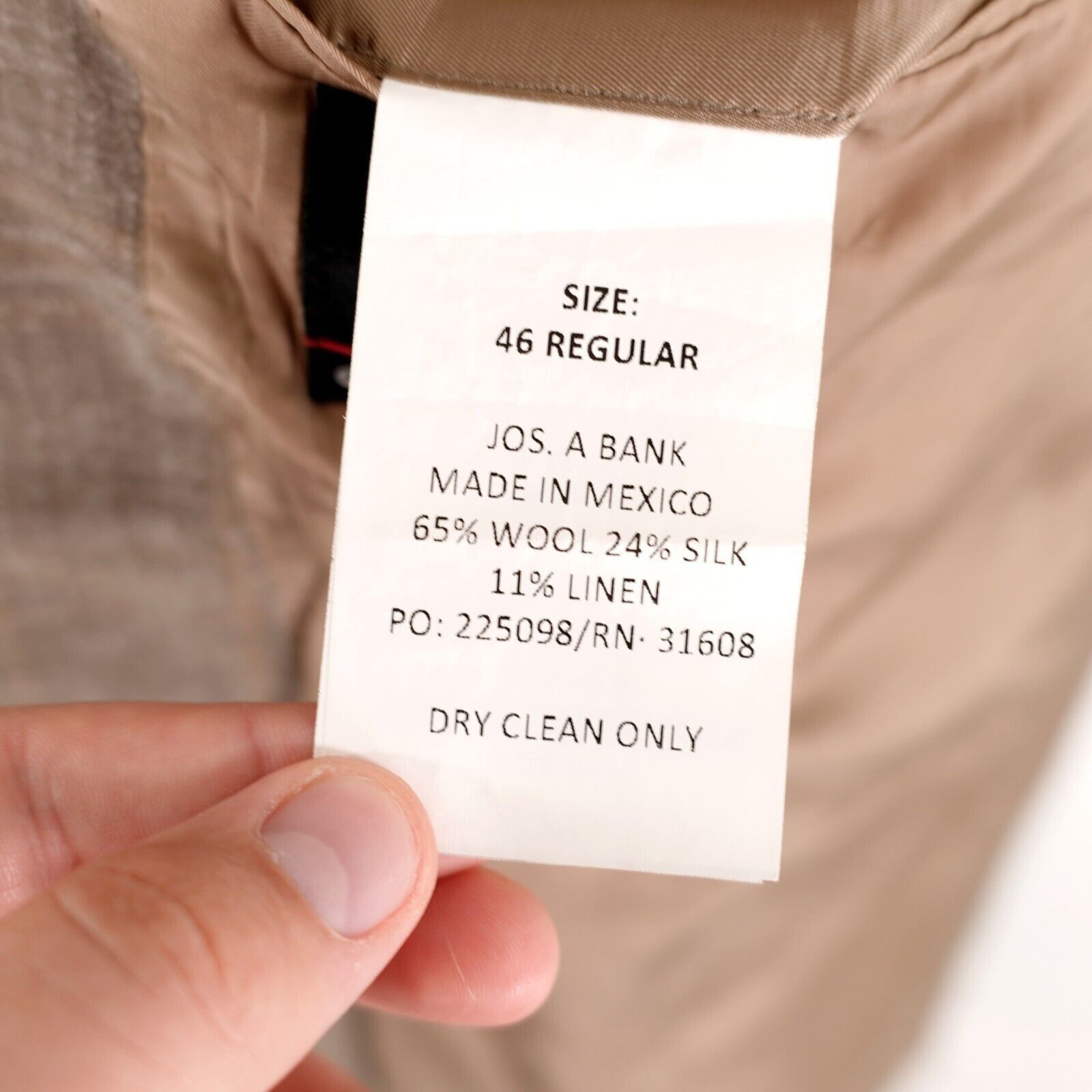 Jos. A. Bank Jos A Bank Signature Wool Silk Linen Tan Plaid 2 Button Spor Size 44R - 10 Thumbnail