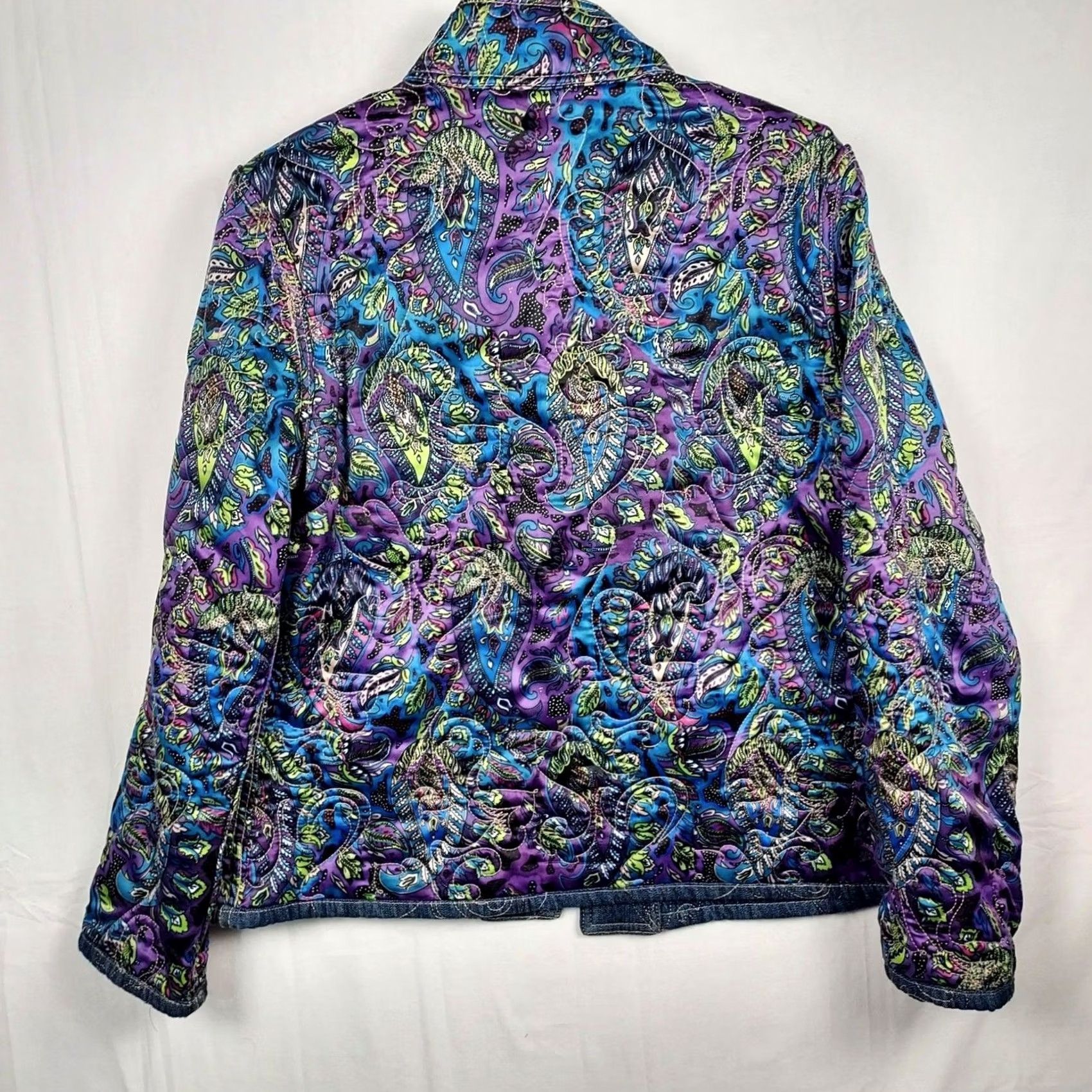 Vintage Chico's Reversible Quilted Jacket Denim Paisley Embroidered Size 2 Blue Jacket Women Regular Spring Fall Size XS / US 0-2 / IT 36-38 - 4 Thumbnail
