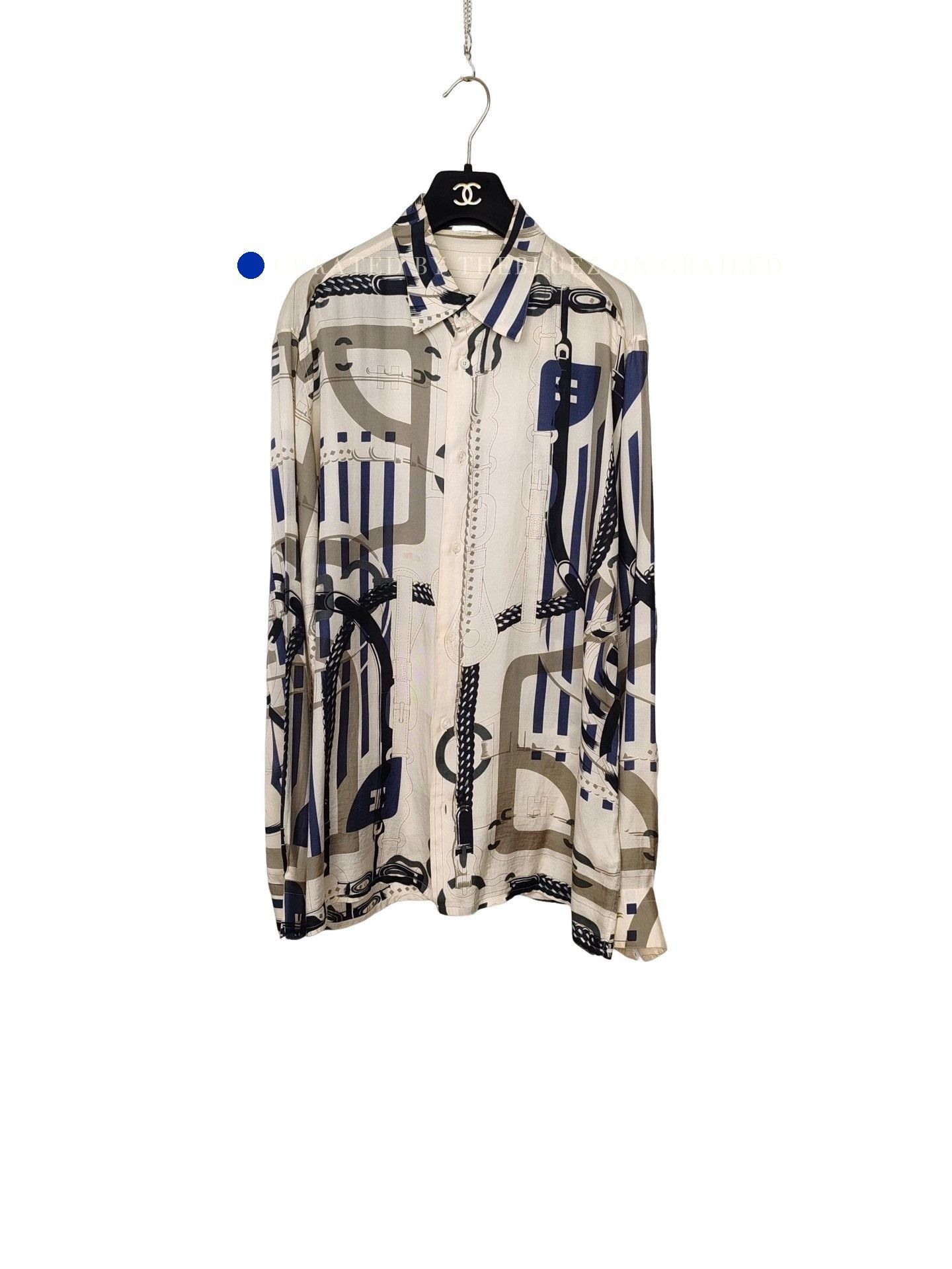 Hermes Beige Printed Long-Sleeve Button-Up Shirt Size US L / EU 52-54 / 3 - 1 Thumbnail