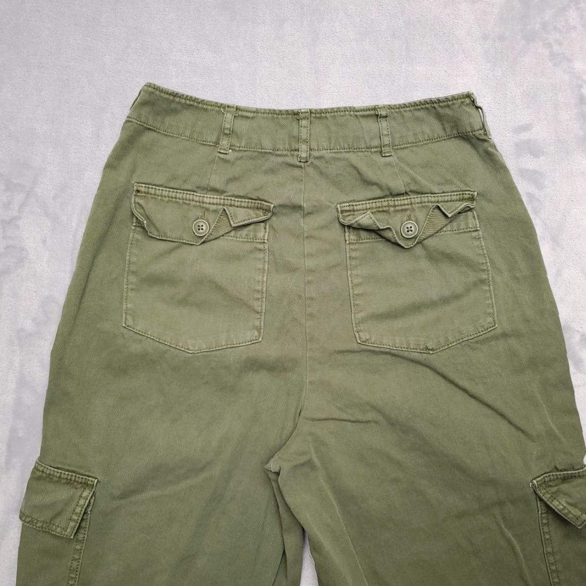 Vintage Women Pants Sz 6 Green Denim Wide Leg Button Fly 90s Retro Y2K Cargo Double Knee Cotton Jeans Tailored? Size 28" / US 6 / IT 42 - 7 Thumbnail