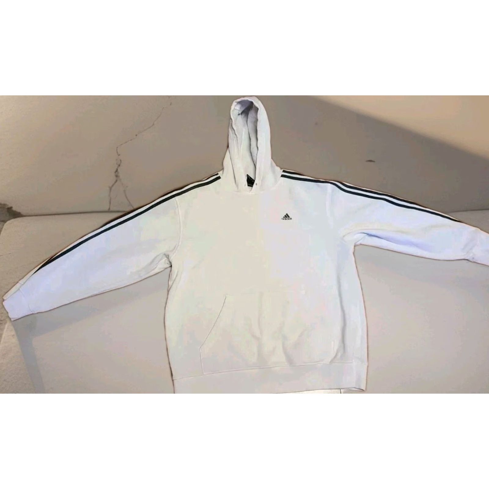 Adidas ADIDAS Hoodie Sweatshirt Mens Size L White Striped Sleeves Pullover Hooded Size US L / EU 52-54 / 3 - 2 Thumbnail