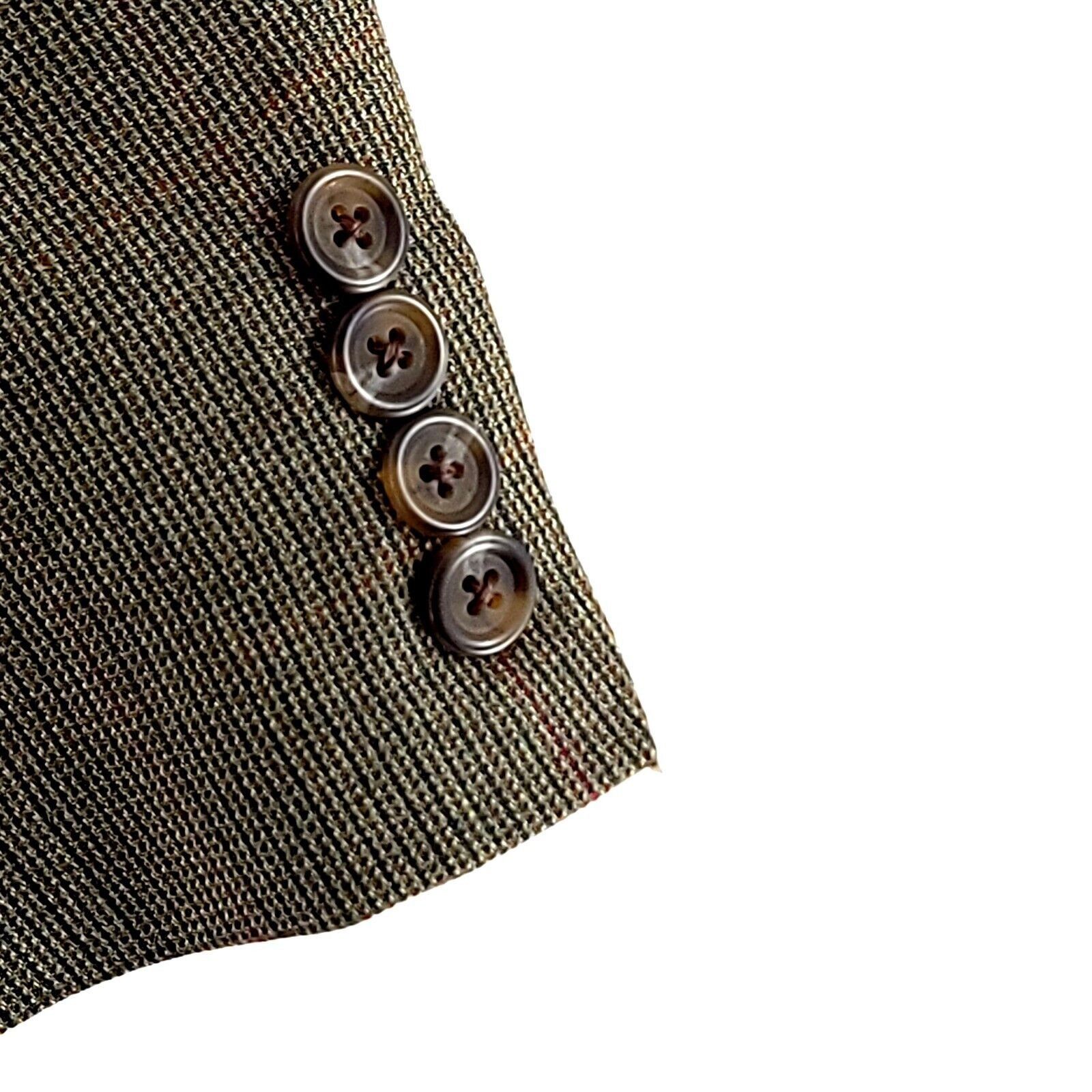 Ralph Lauren Ralph Lauren Wool Silk Tan Green Check W/ Orange Red Windowp Size 42R - 3 Thumbnail