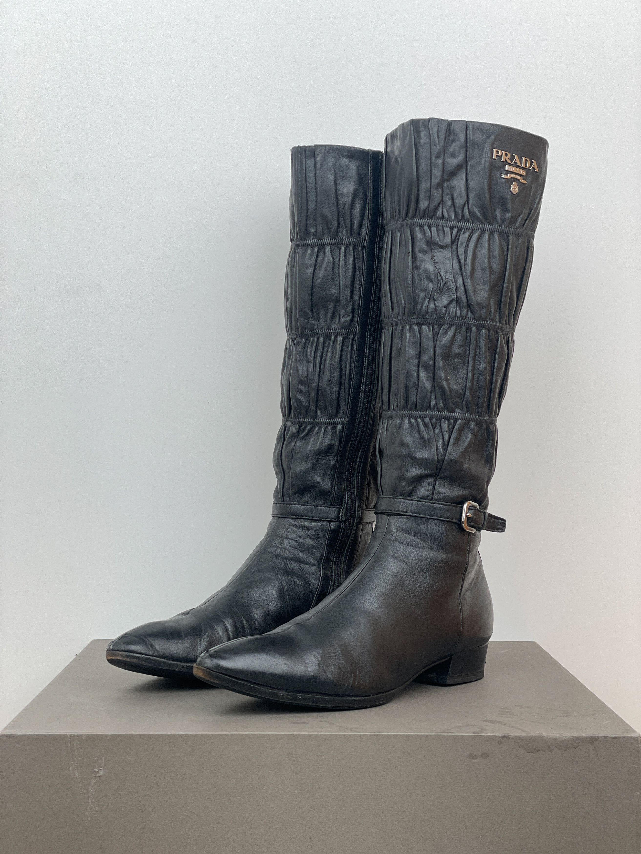 Prada 2000s Knee-High Ruffle Heel Boots Size US 5.5 / IT 35.5 - 1 Thumbnail