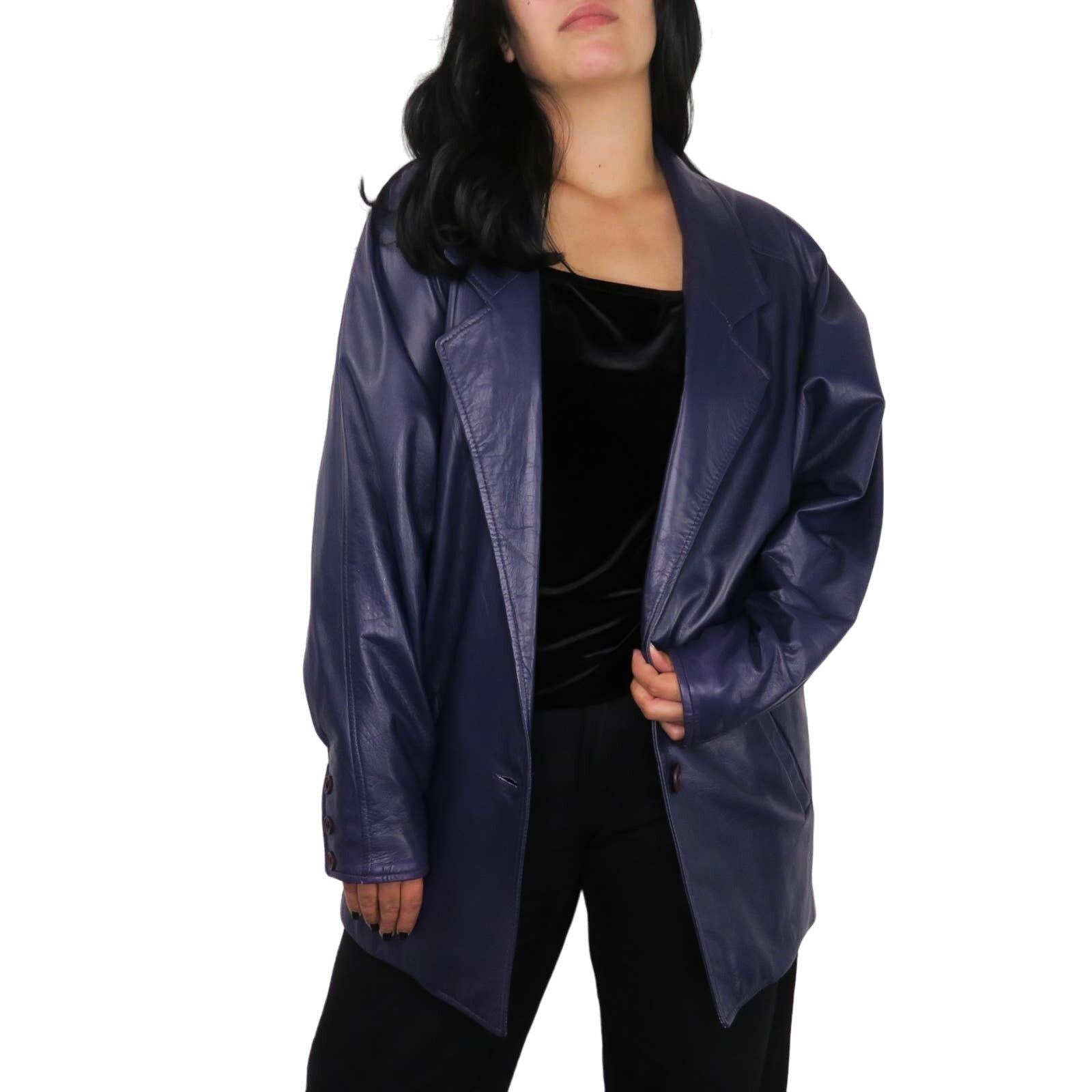 Vintage 90s Vintage Purple Leather Jacket Medium Retro Genuine Size M / US 6-8 / IT 42-44 - 8 Thumbnail