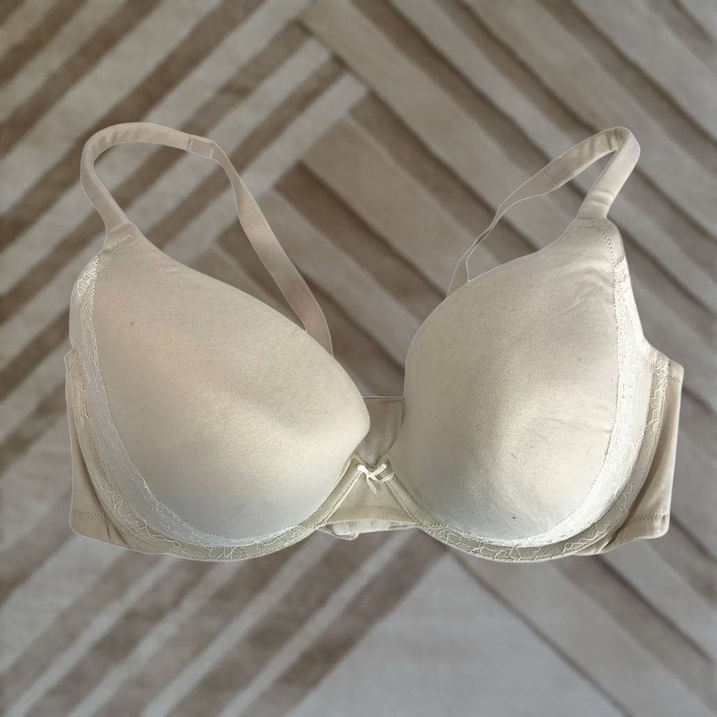Vintage Cacique Beige Cotton Lace Trim Underwire Boost Plunge Bra 42DDD Women Size ONE SIZE - 1 Thumbnail