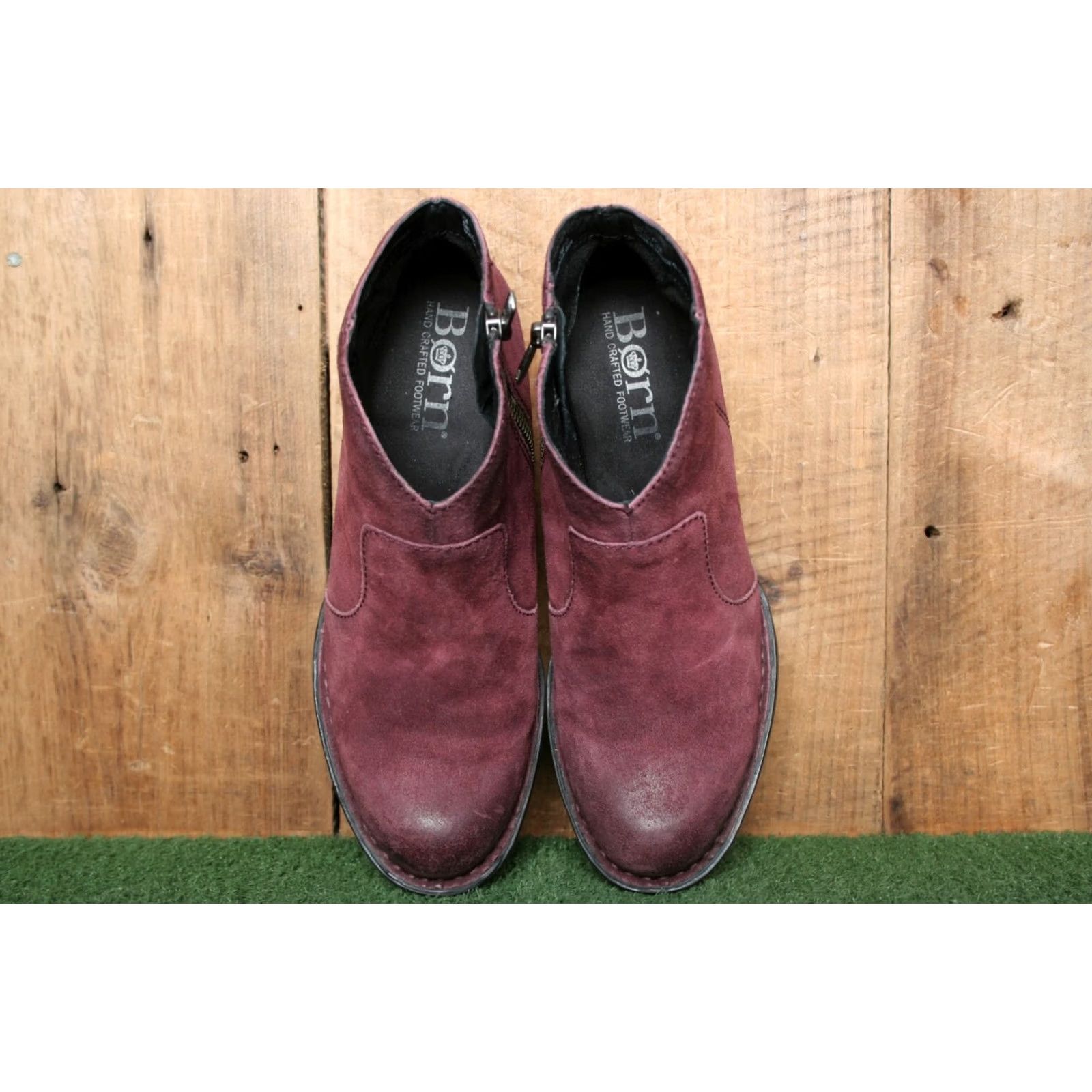 Born BORN Michel Burgundy Burnished Leather Booties 2.25" Heels Sz. 7M Boots Women Size US 7 / IT 37 - 4 Thumbnail