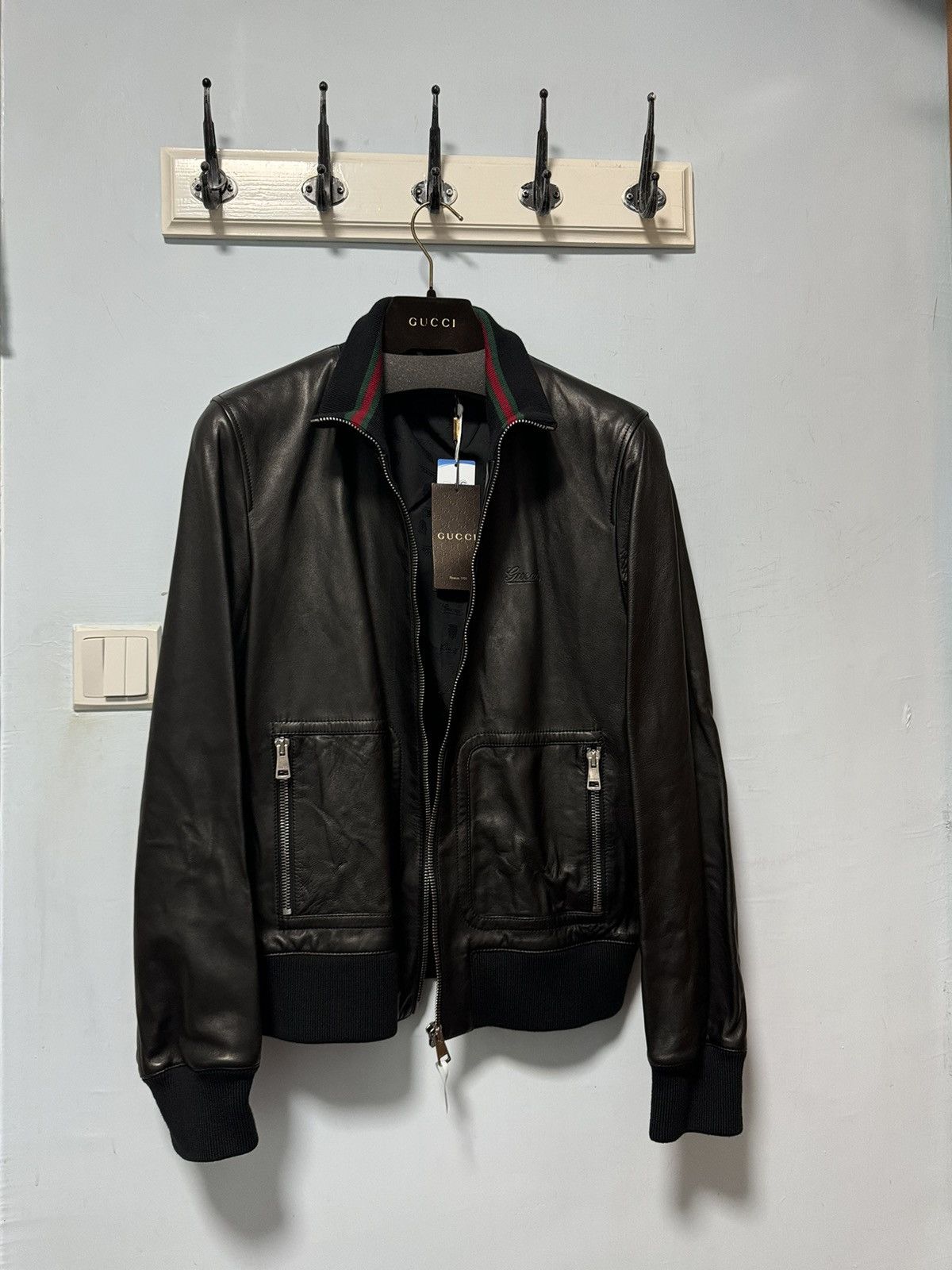 Gucci Gucci logo leather bomber jacket Size US L / EU 52-54 / 3 - 18 Thumbnail
