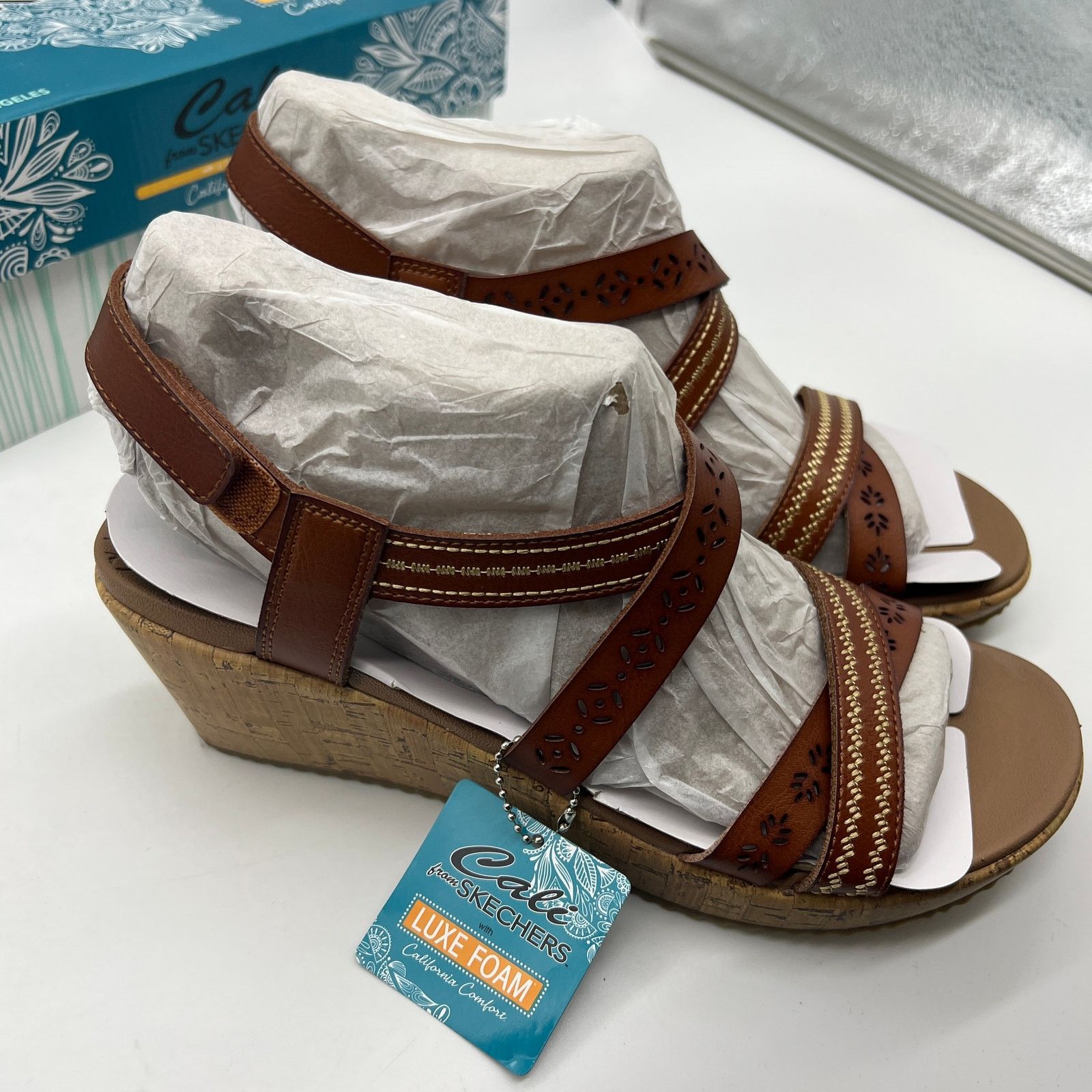 SKECHERS Skechers Beverlee Vegan Wedge Strappy Sandals Brown Size 10 Size US 10 / IT 40 - 1 Thumbnail