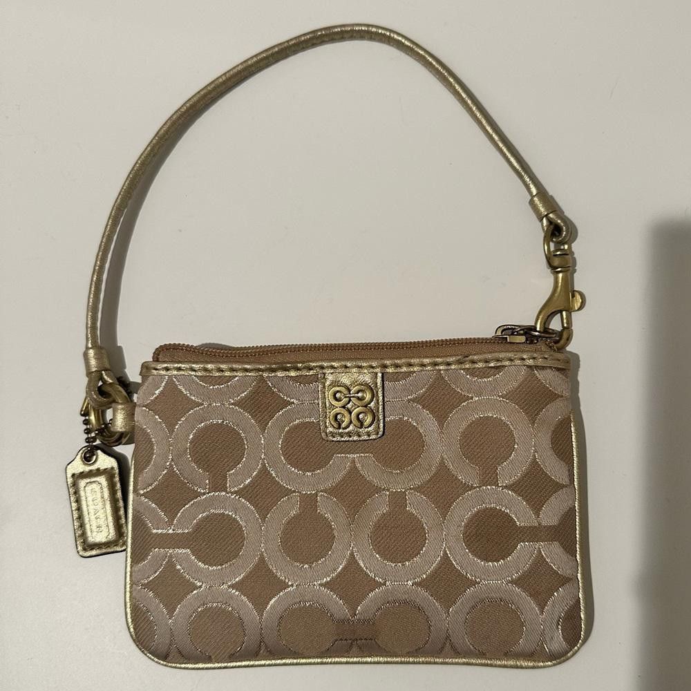 Coach Coach Julia Op Art Signature Gold Light Khaki Wristlet Size ONE SIZE - 2 Thumbnail