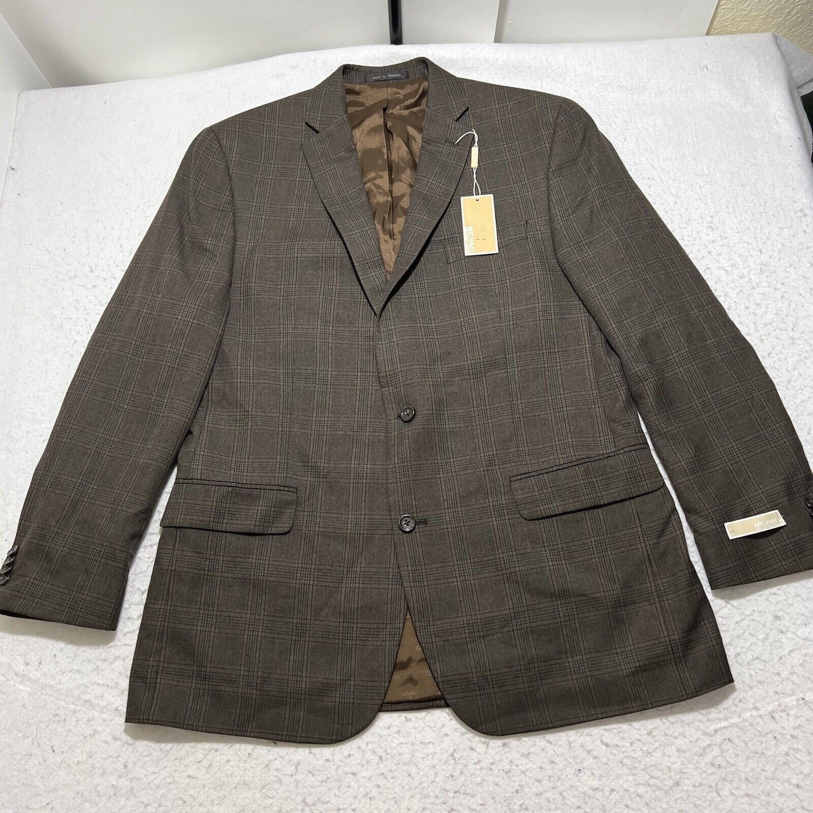 Michael Kors Michael Kors 44L Olive Green/Brown Windowpane Suit Jacket Size 44L - 1 Thumbnail