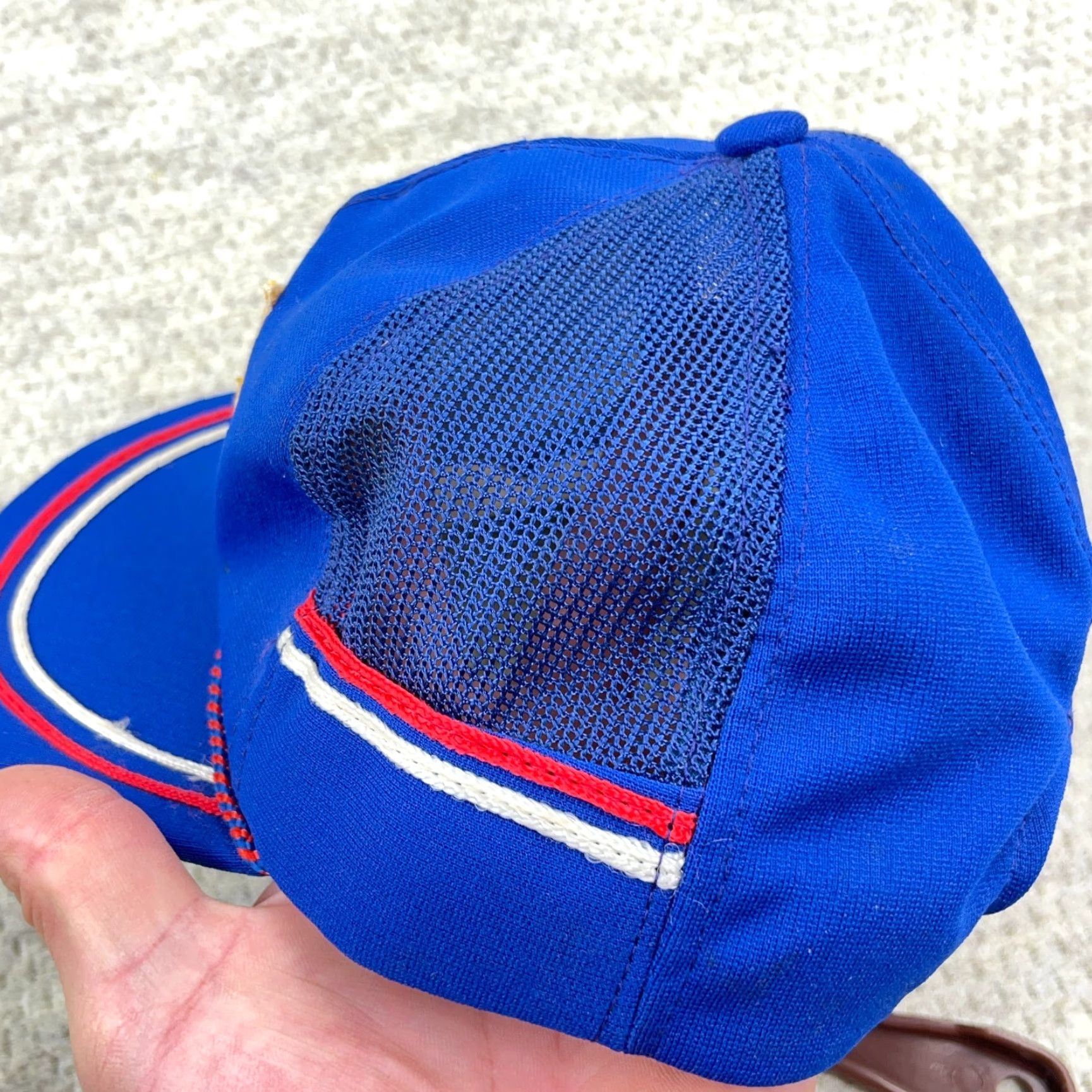 Vintage VINTAGE Trucker Hat Cap Snapback Blue Side Stripe Patch 70s 80s Adult Men Adjustable Blues Twill Logo Outdoor Retro USA 80s Hipster Size ONE SIZE - 5 Thumbnail