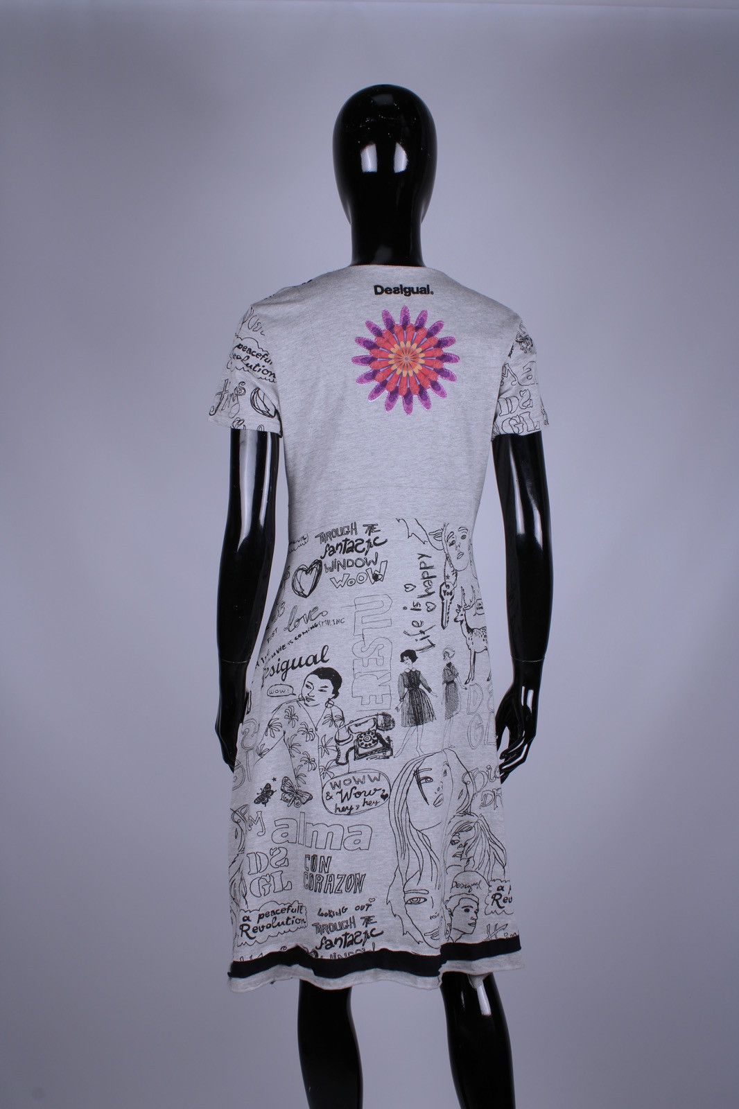 Designer × Desigual DESIGUAL Printed Big Dream A-Line Gray Cotton Blend Dress Size L / US 10 / IT 46 - 7 Thumbnail