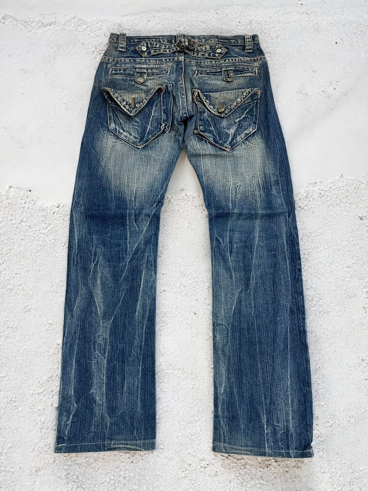 If Six Was Nine Raw Muddy Lightning Whisker Hard Stiching Buckle Back Denim Size US 30 / EU 46 - 1 Thumbnail