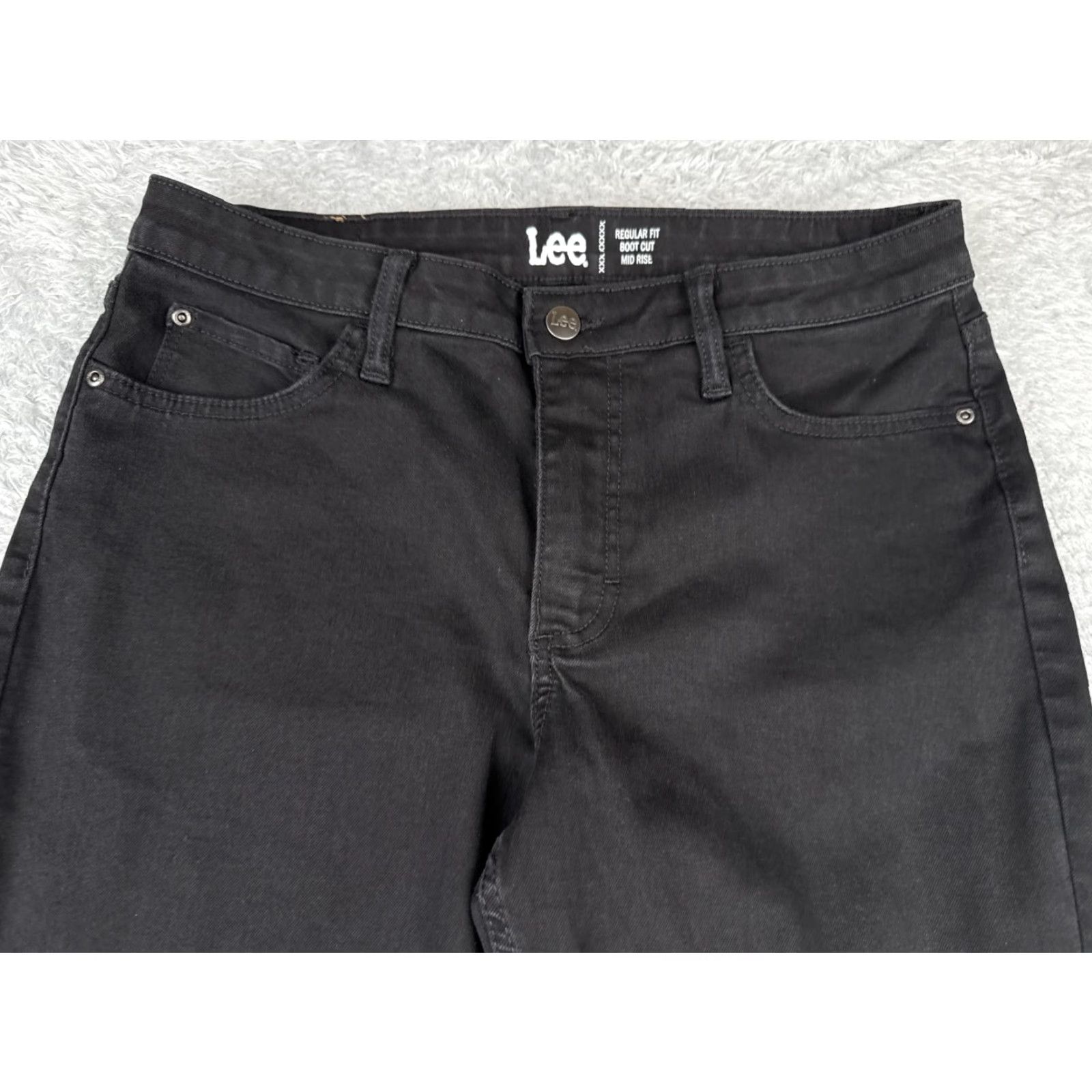 Lee Lee Jeans Black Denim Bootcut Womens 12 Regular Fit Mid Rise 31x32 Cotton Blend 5-Pocket Zipper Button Distressed Rock Style Mens? Size 34" / US 12 / IT 48 - 4 Thumbnail