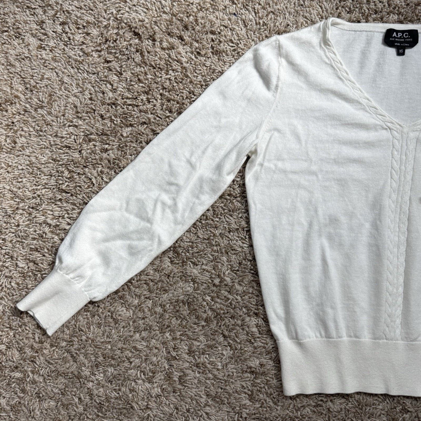 A.P.C. A.P.C. White V Neck Sweater Cotton Size XS Cashmere Wool Size XS / US 0-2 / IT 36-38 - 4 Thumbnail