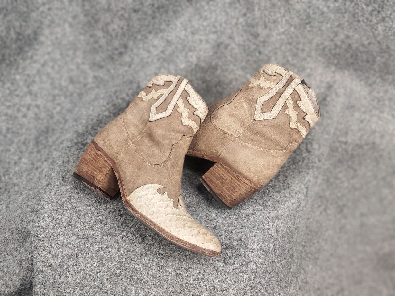 Vintage Fauzian Jeunesse Leather reptile Western Ankle Boots Zip Size US 7 / IT 37 - 16 Thumbnail