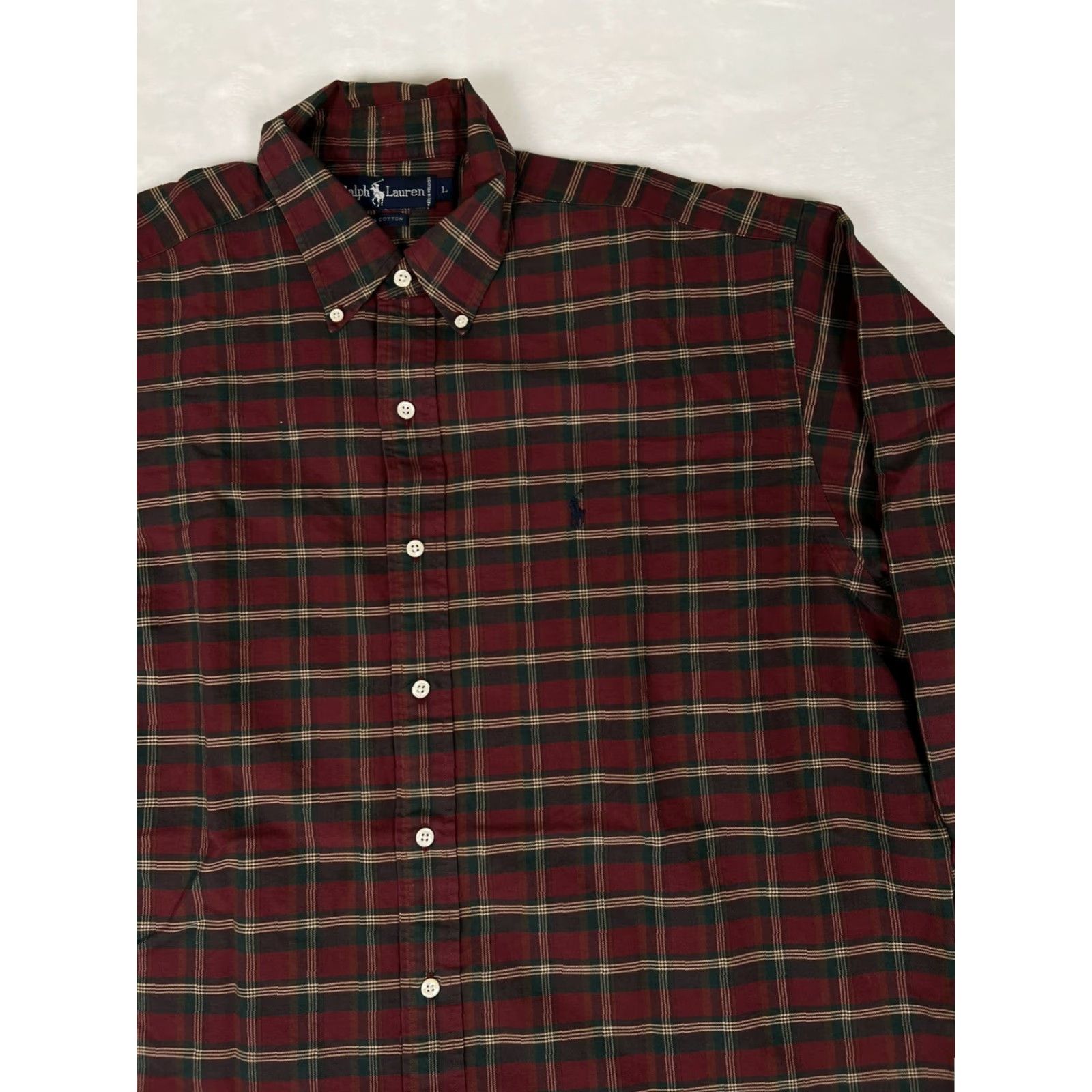 Polo Ralph Lauren VINTAGE Ralph Lauren Button-Up Plaid Long Sleeve Shirt Red Green Tan 2XL Men Size US XXL / EU 58 / 5 - 3 Thumbnail