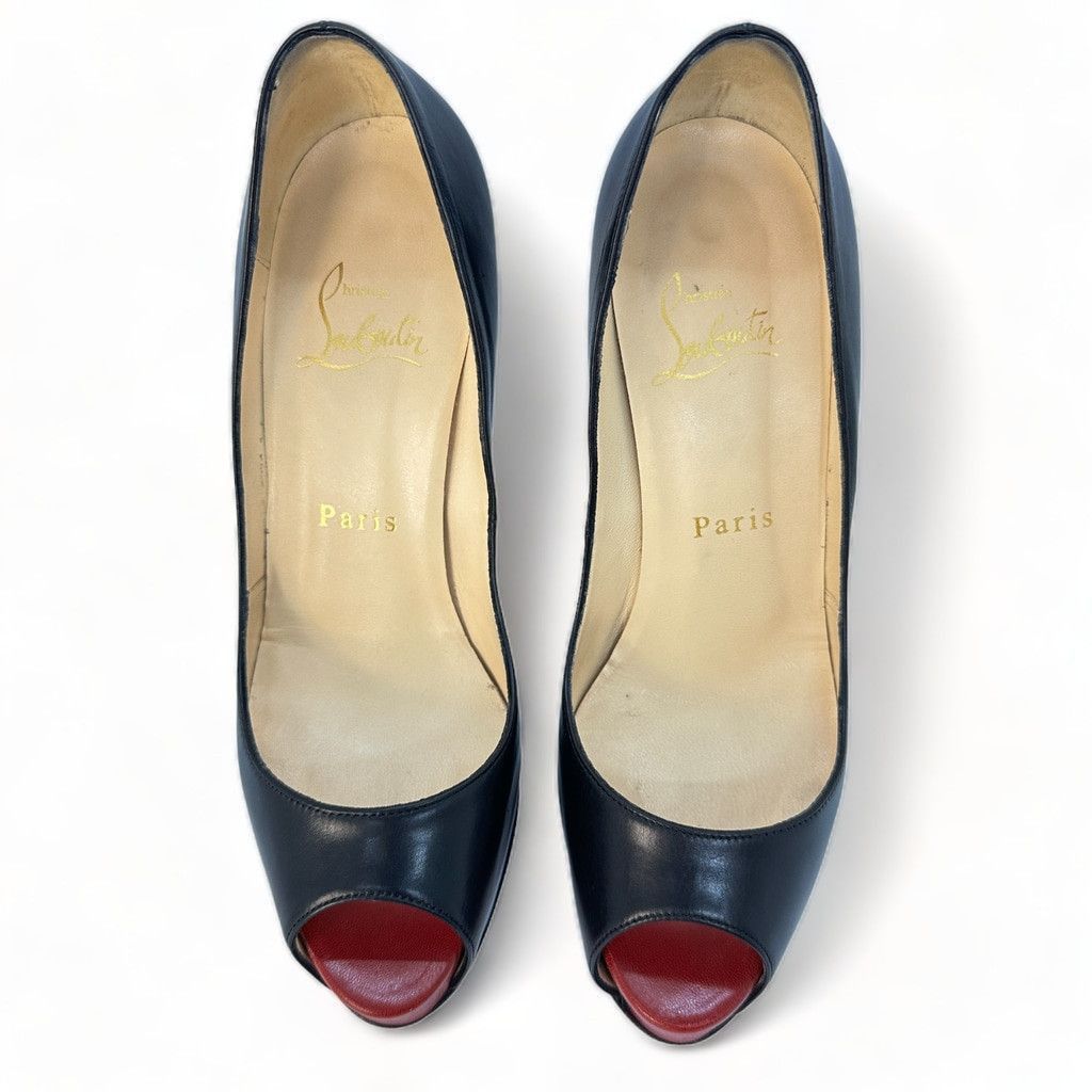Christian Louboutin Christian Louboutin Very Prive Black Leather Peep Toe Pump Size US 5.5 / IT 35.5 - 2 Thumbnail