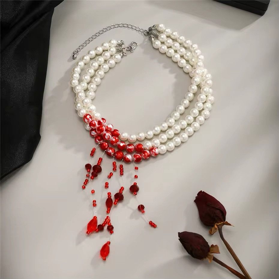 Other Red Blood Pattern Imitation Pearl Necklace Size ONE SIZE - 2 Thumbnail