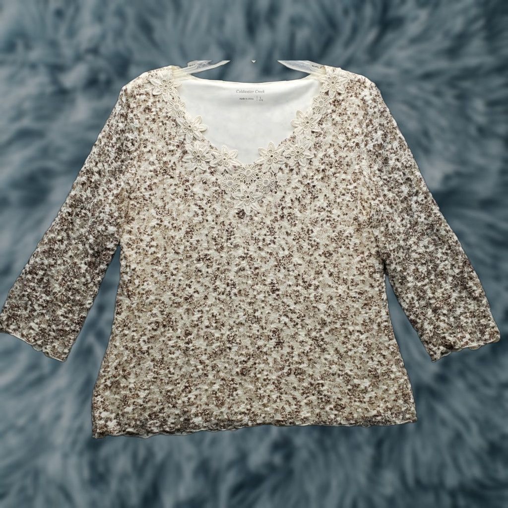 Coldwater Creek Coldwater Creek Blouse Womens L Multicolor Lace Floral Lined Long Sleeve Pullover Size L / US 10 / IT 46 - 1 Thumbnail