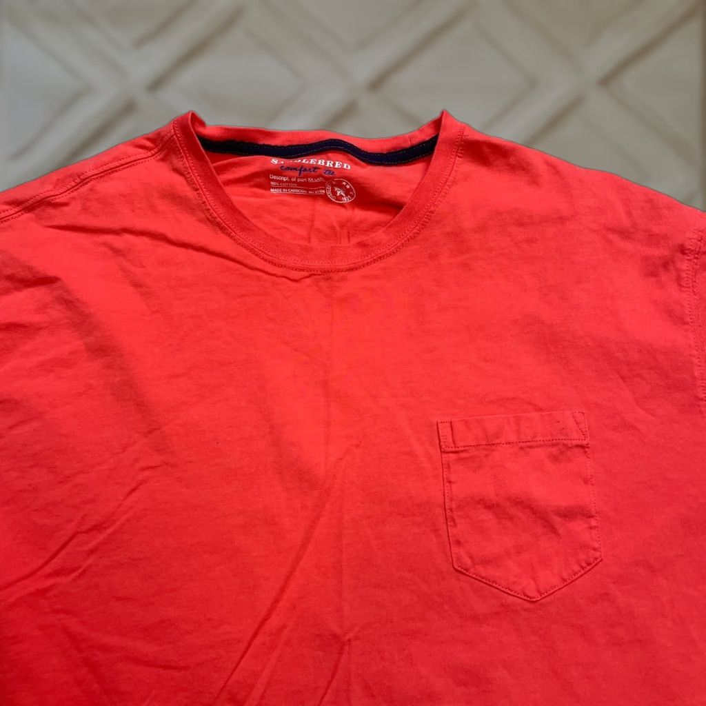 Port & Company Saddlebred Comfort Tee Shirt Mens 2XL Red Solid Pocket Casual Basic Port & Company T-Shirt Short Sleeve Crew Neck Cotton Jersey Logo Size US XXL / EU 58 / 5 - 1 Thumbnail