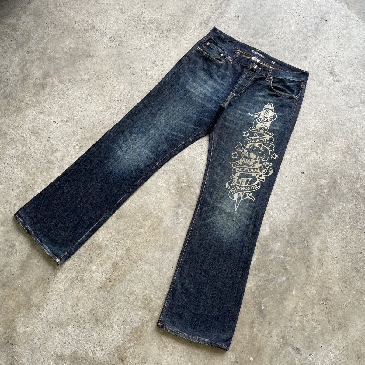 Christian Audigier Vintage Ed Hardy BAGGY “Death Before Dishonor” Jeans Pants Size US 36 / EU 52 - 3 Thumbnail