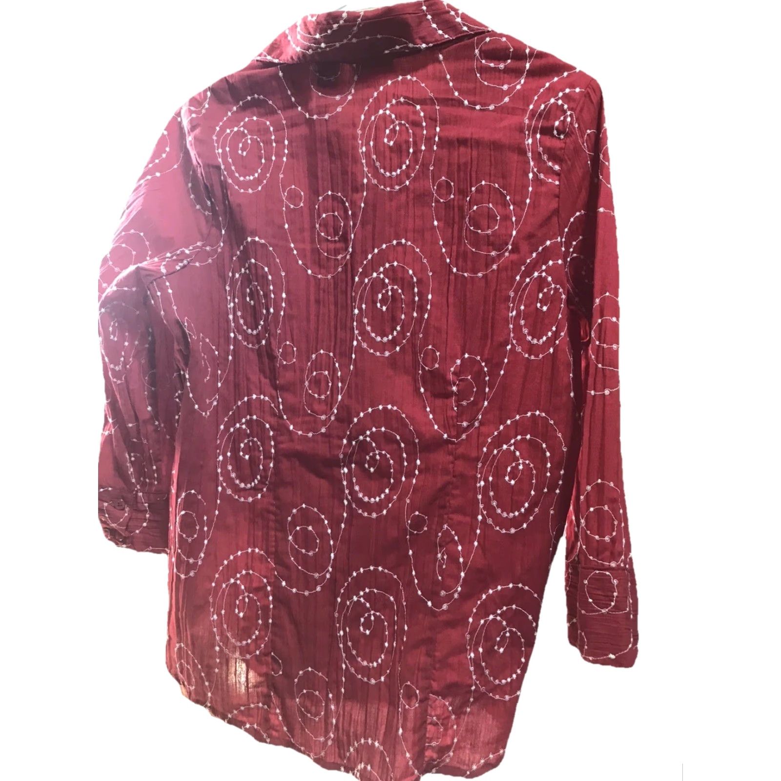 Vintage KIM ROGERS Button-Up Shirt Womens Small Red/White Embroidered 3/4 Sleeve Cotton Size S / US 4 / IT 40 - 2 Thumbnail