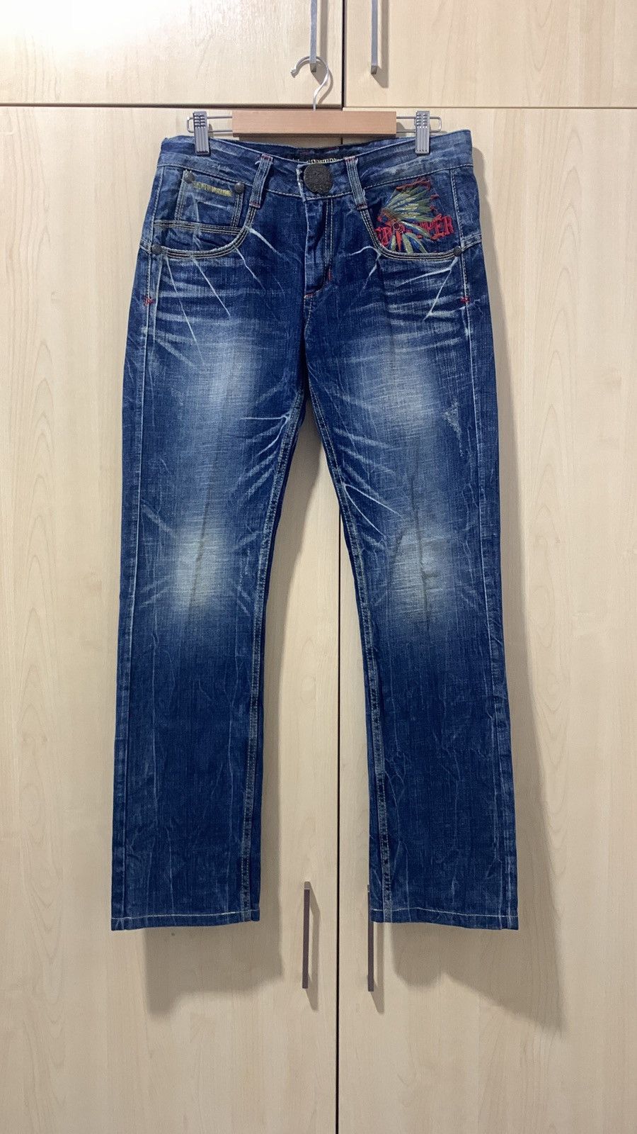 Japanese Brand Red Pepper denim pant red indian design distressed Size 31" - 2 Thumbnail