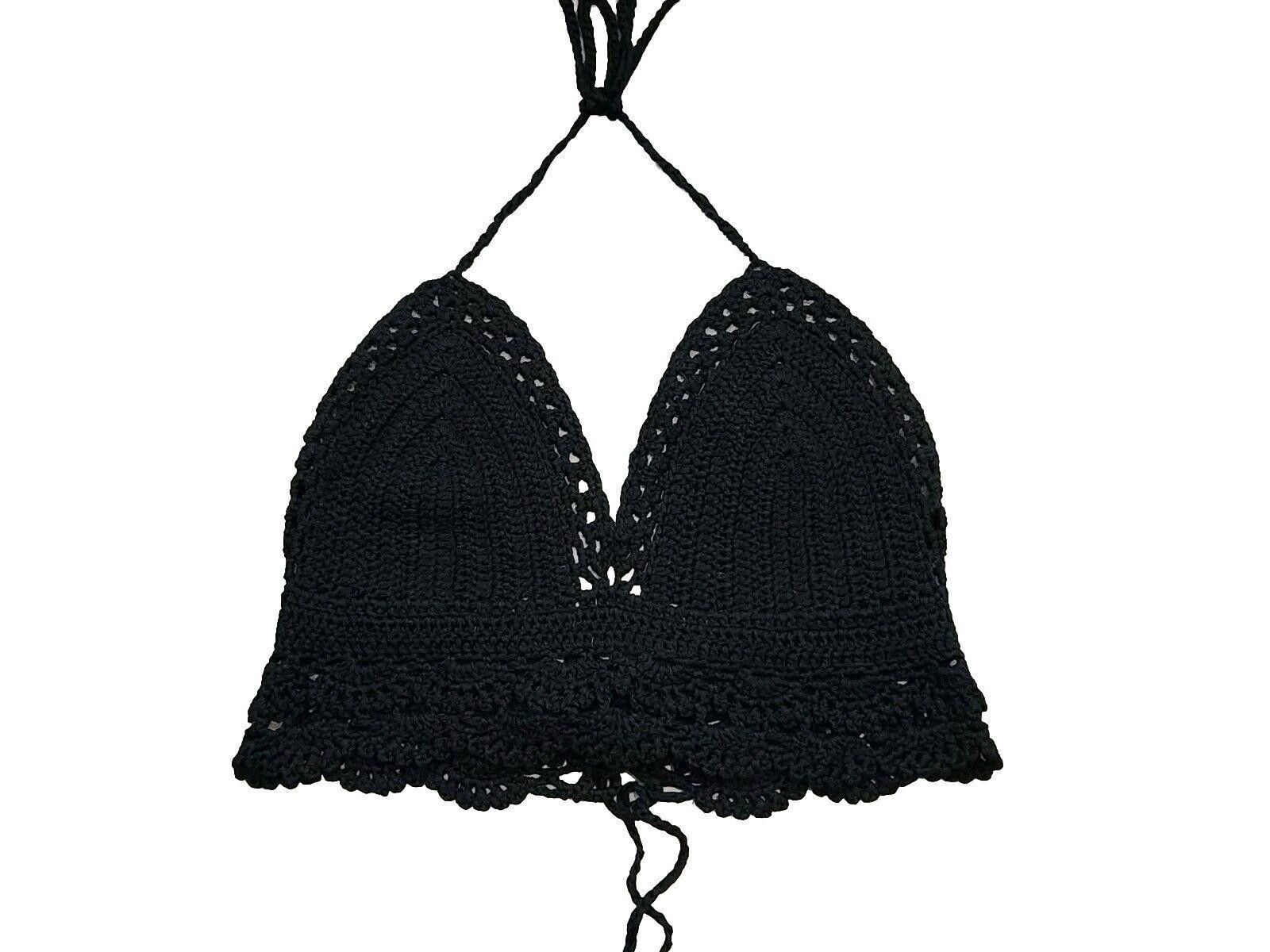 Designer Black Crochet Top One Size Adjustable Boho Hippie Festival Size ONE SIZE - 1 Thumbnail
