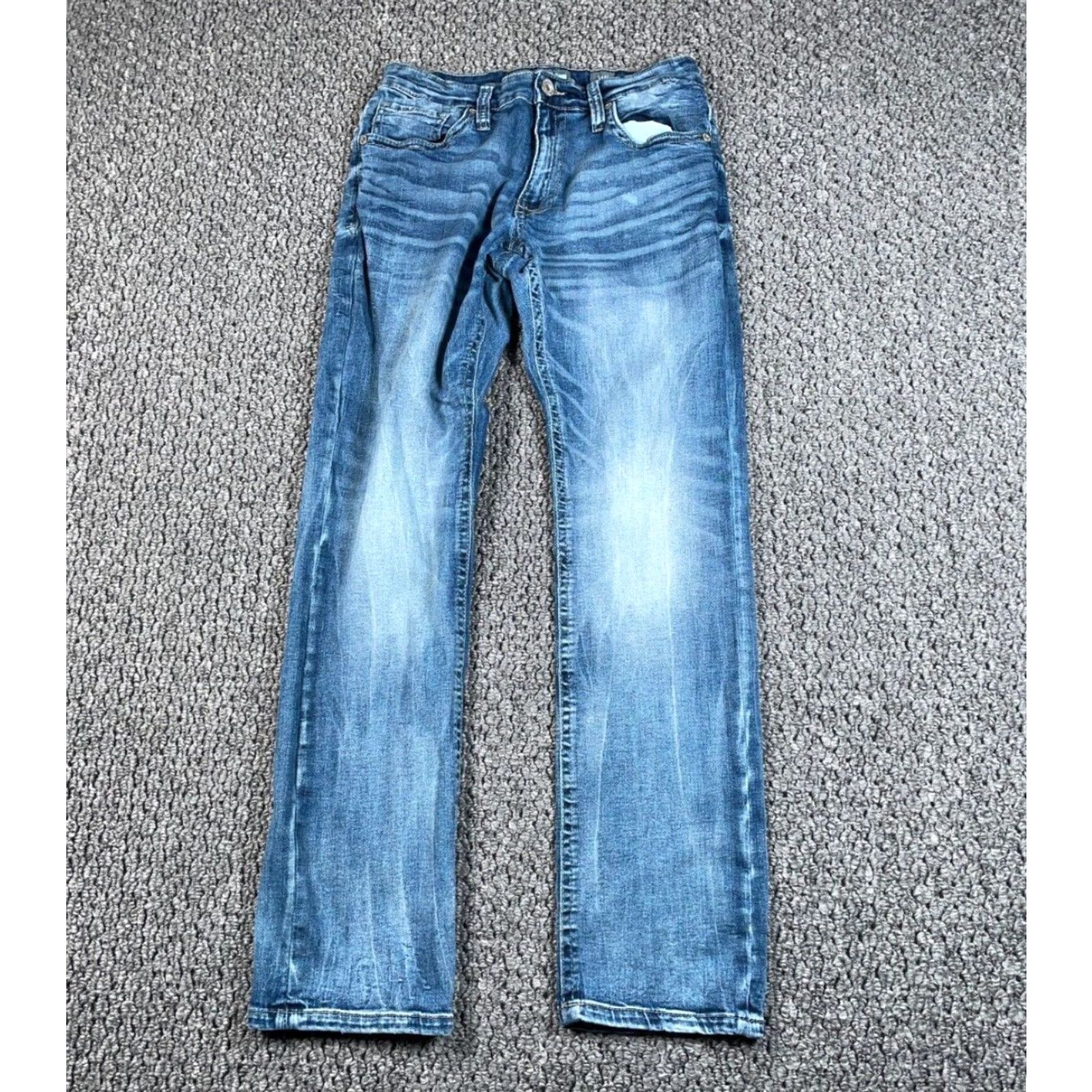 Vintage VINTAGE BKE Jeans Mens 29 x 30 Blue Denim Straight Leg Low Rise Faded Whiskered Cotton Blend Grunge Retro Size US 29 - 2 Thumbnail