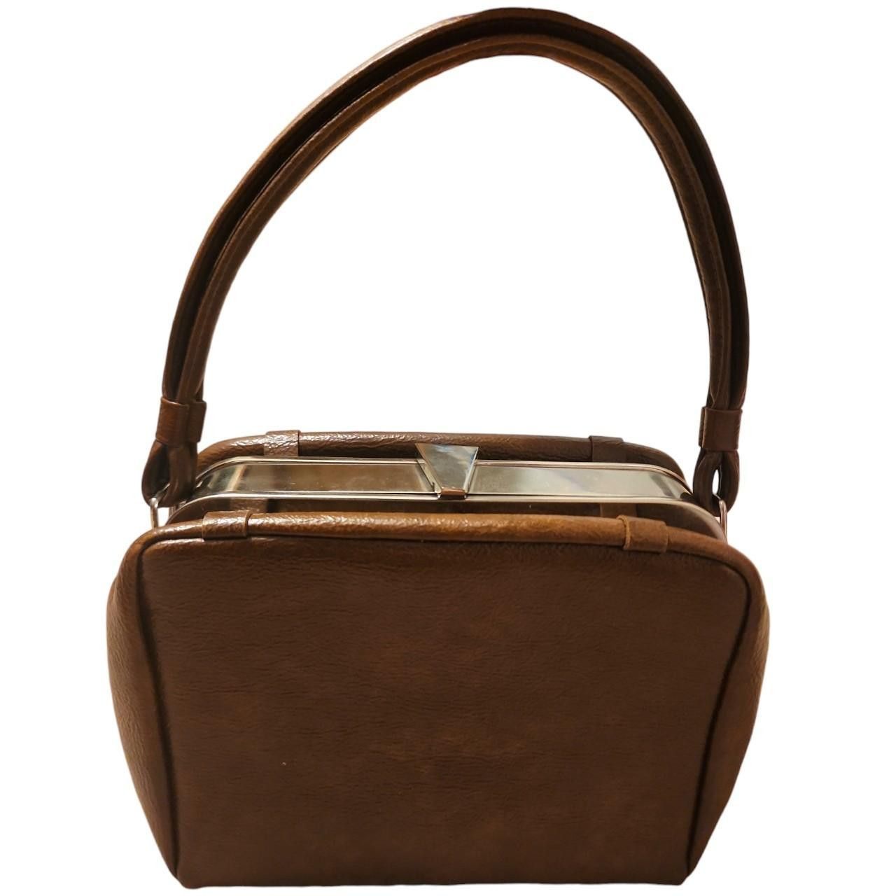Vintage Vintage Faux Leather Brown Box Handbag Size ONE SIZE - 1 Thumbnail