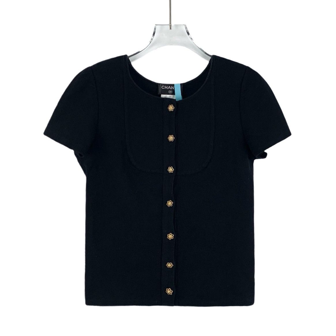 Chanel Black Single Row Gold Button Cotton Knit Cardigan