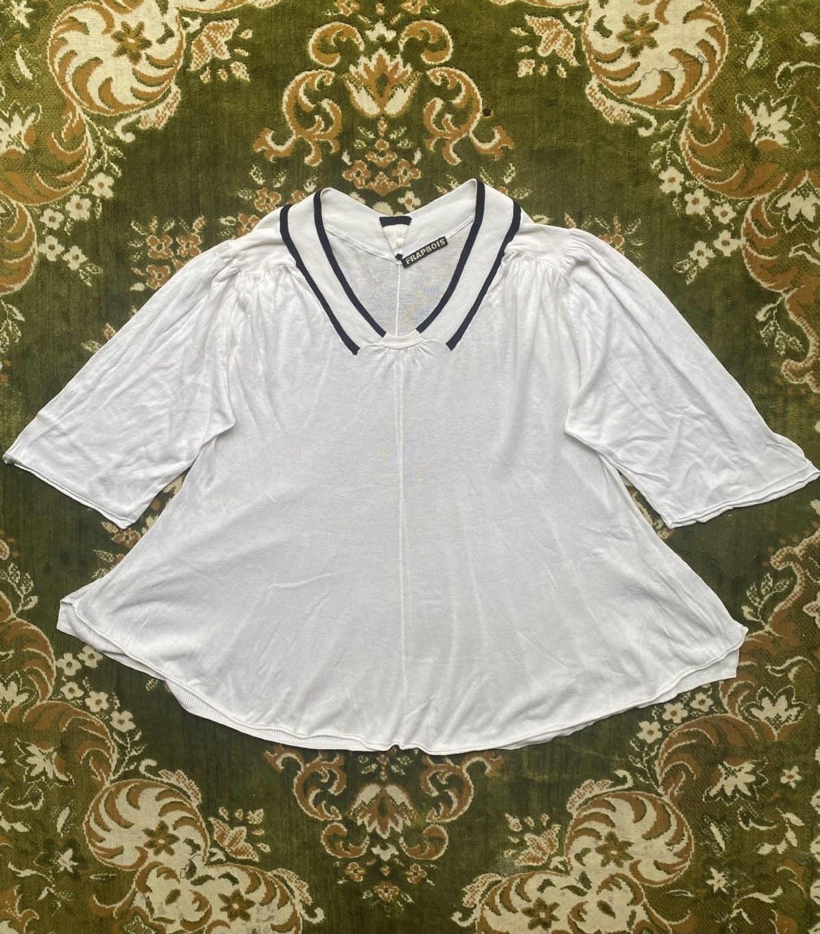 Frapbois 2000s – Frapbois White V Neck Blouse Size ONE SIZE - 1 Thumbnail