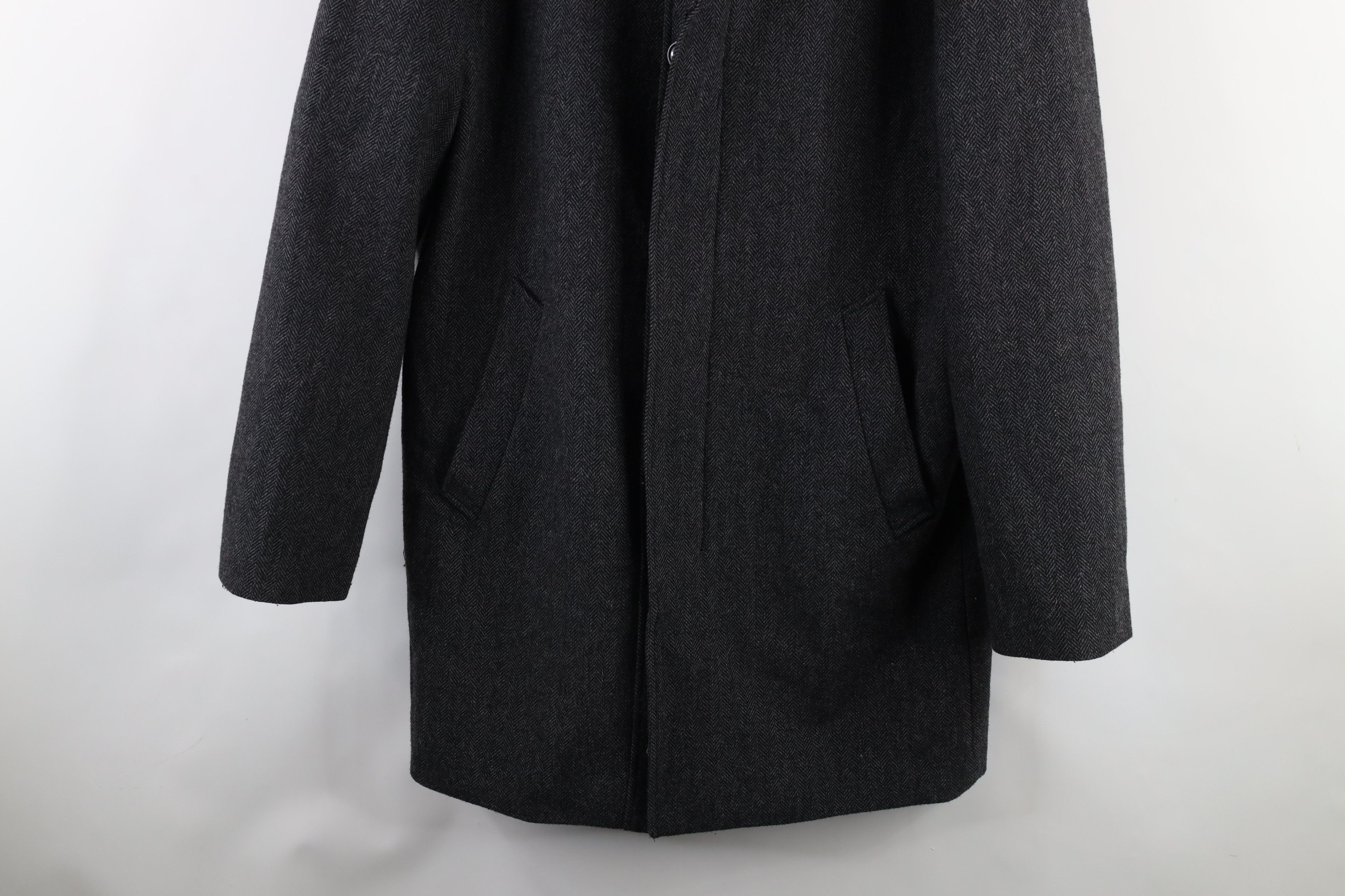 Express × Vintage Express Herringbone Full Zip Overcoat Trench Jacket Gray Size US L / EU 52-54 / 3 - 3 Thumbnail
