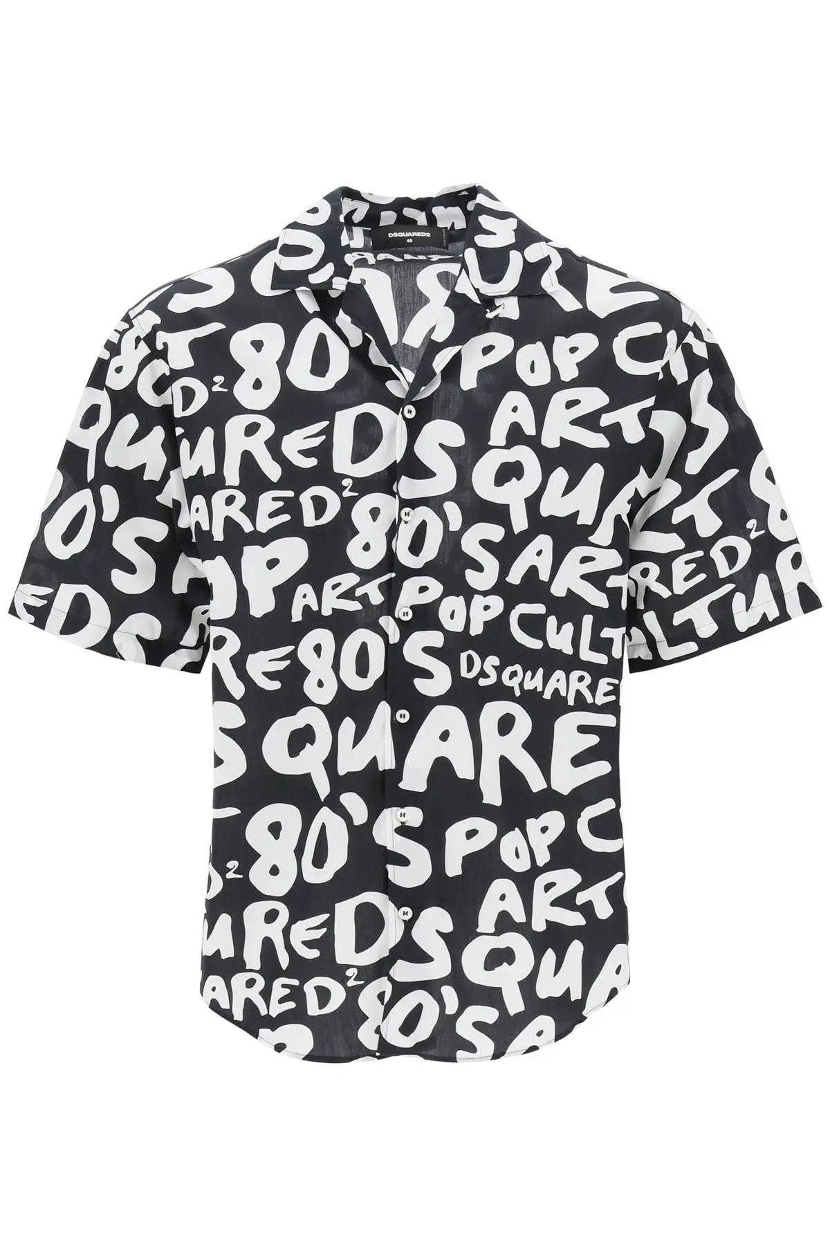 image of Dsquared2 O1S22I1N0124 Popo 80's Bowling Shirt In White Black, Men's (Size Large)