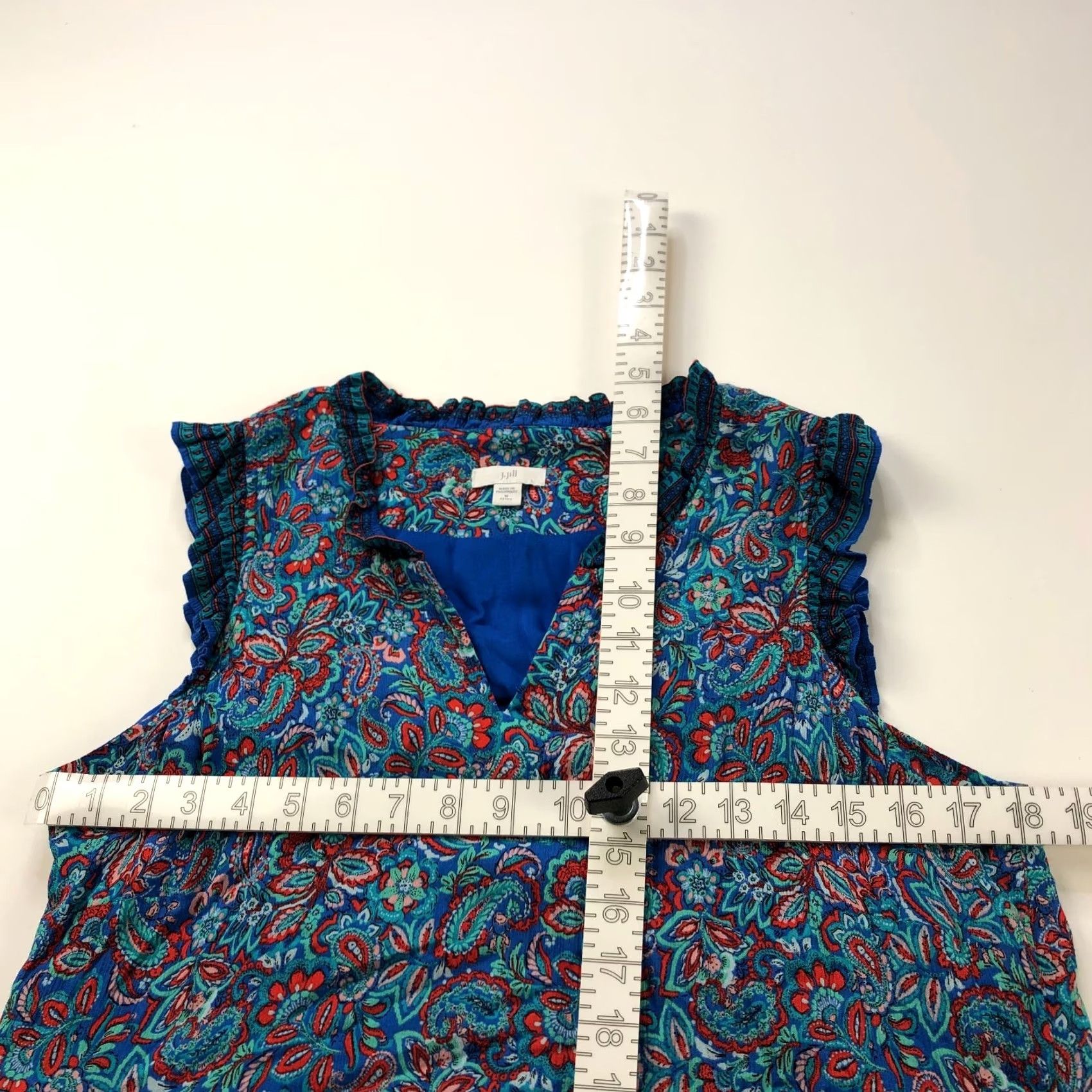 J. Jill J. Jill PM Petite 100% Rayon Paisley Ruffled Tiered Below Knee Dress Blue MINT Dress Size M / US 6-8 / IT 42-44 - 6 Thumbnail