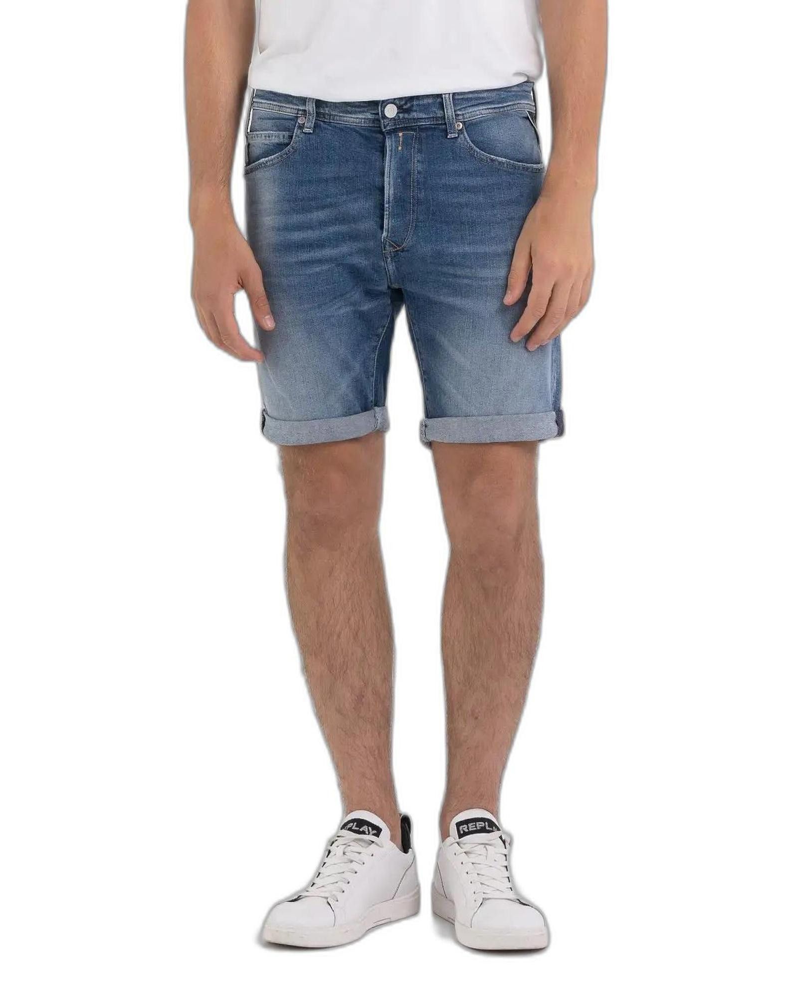 Replay Blue Plain Shorts with Worn Out Effect | Grailed