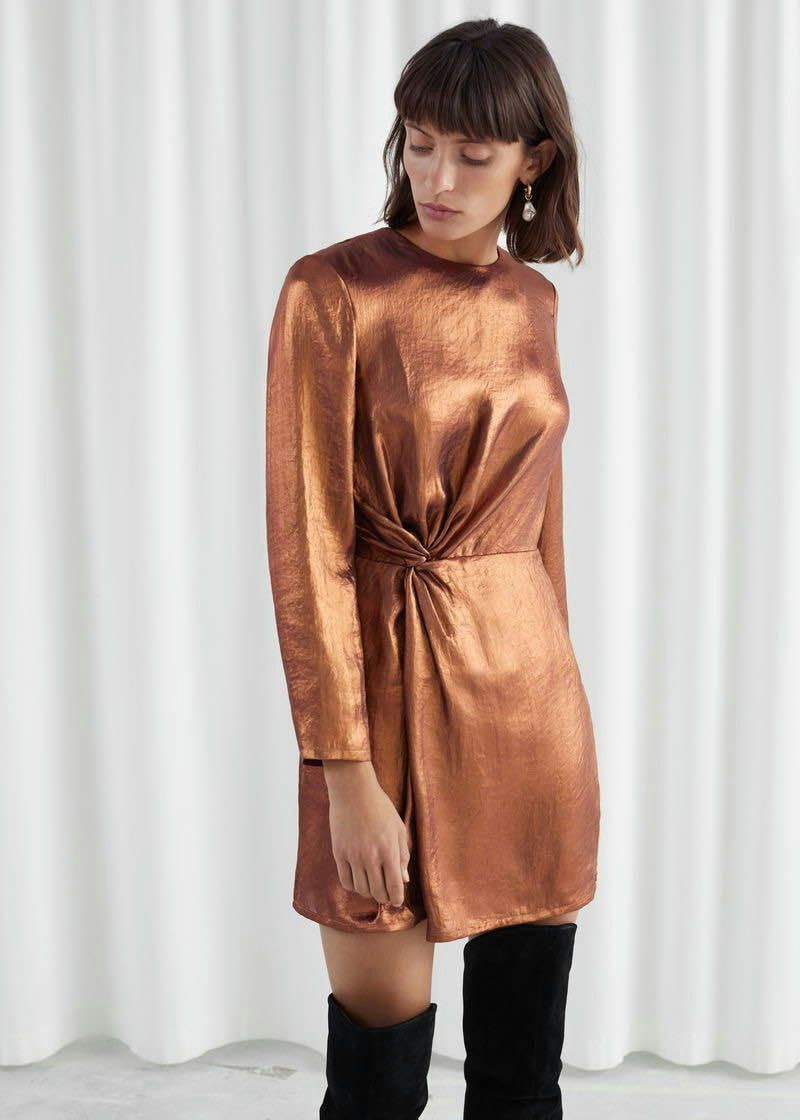 & Other Stories & Other Stories Metallic Satin Side Knot Mini Dress Dress Size XS / US 0-2 / IT 36-38 - 1 Thumbnail