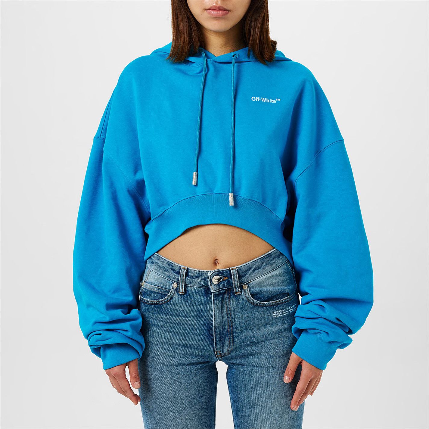 Off-White o1g2r1mq1224 Crop Hoodie in Blue Size M / US 6-8 / IT 42-44 - 3 Thumbnail