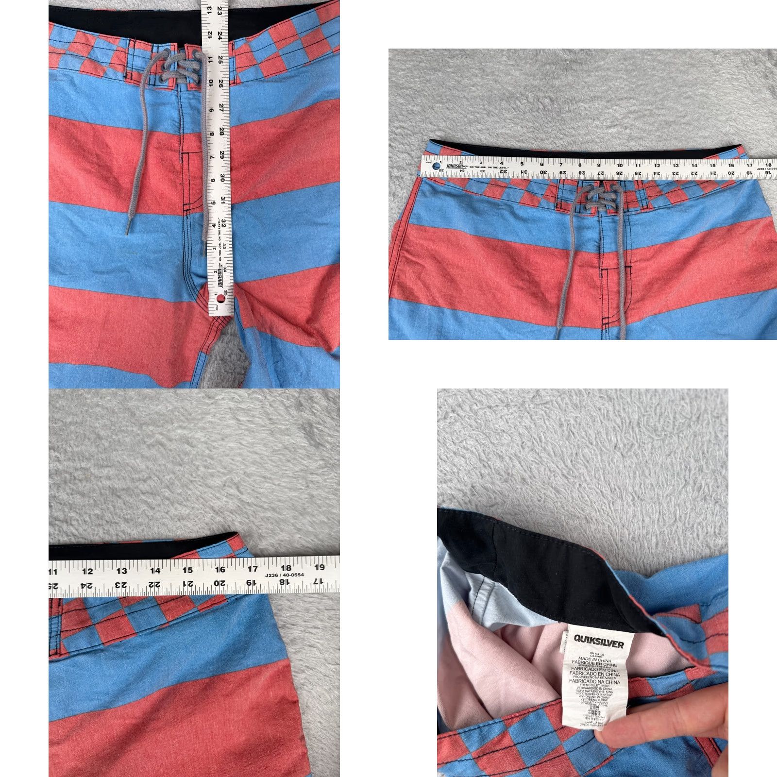 Quiksilver Quiksilver Board Shorts Men’s 36 Blue Red Stripe Checkered 35x10 Trunks Swim Trunks Beach Classic Size US 36 / EU 52 - 8 Thumbnail