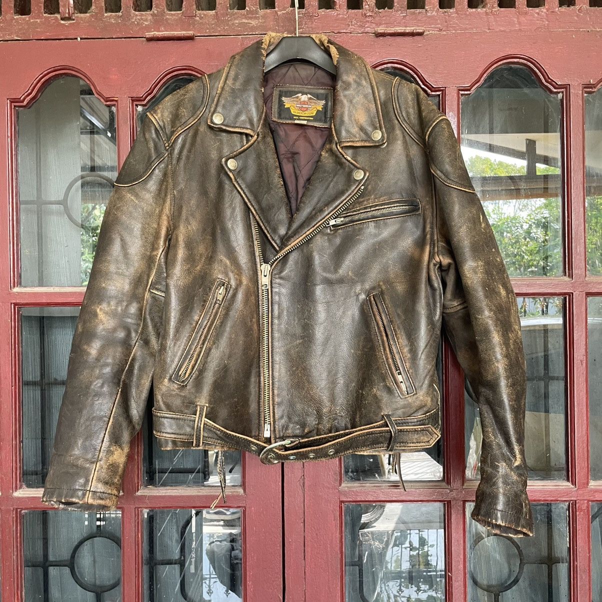 Harley Davidson Harley Davidson 90s - Distressed Leather Jacket Size US M / EU 48-50 / 2 - 2 Thumbnail