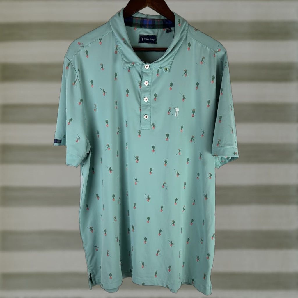 Vintage William Murray Golf Polo Shirt Men XL Mint Cactus Print Short Sleeve Button-Up Collared Hawaiian Sports Tropical Green Size US XL / EU 56 / 4 - 1 Thumbnail