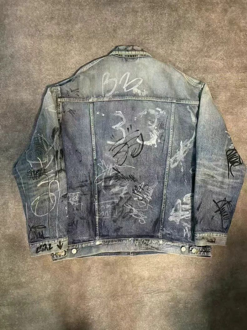 Balenciaga Balenciaga Blue graffiti denim jacket coat Size US M / EU 48-50 / 2 - 2 Thumbnail